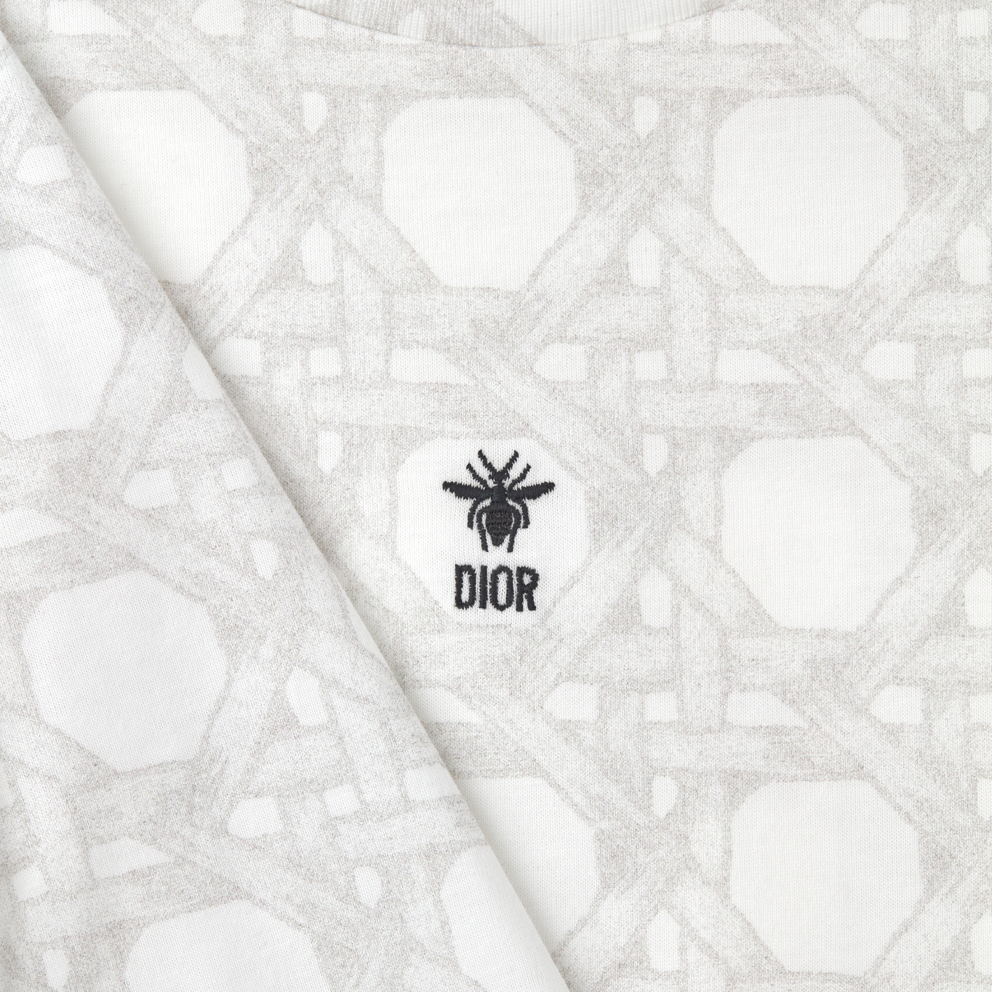 Kids' T-Shirt Ivory Cotton Jersey with Light Gray Cannage Motif E09