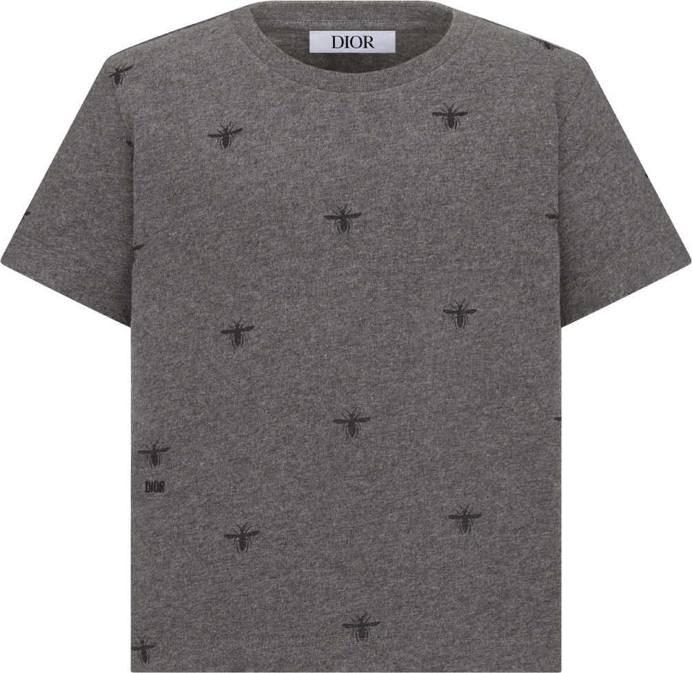 Kids' T-Shirt Gray Cotton Jersey with Silver-Tone Bee Motif | DIOR