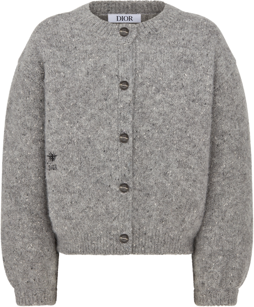 Kids' Cardigan Mottled Gray Alpaca, Wool And Cotton Mouliné Knit 