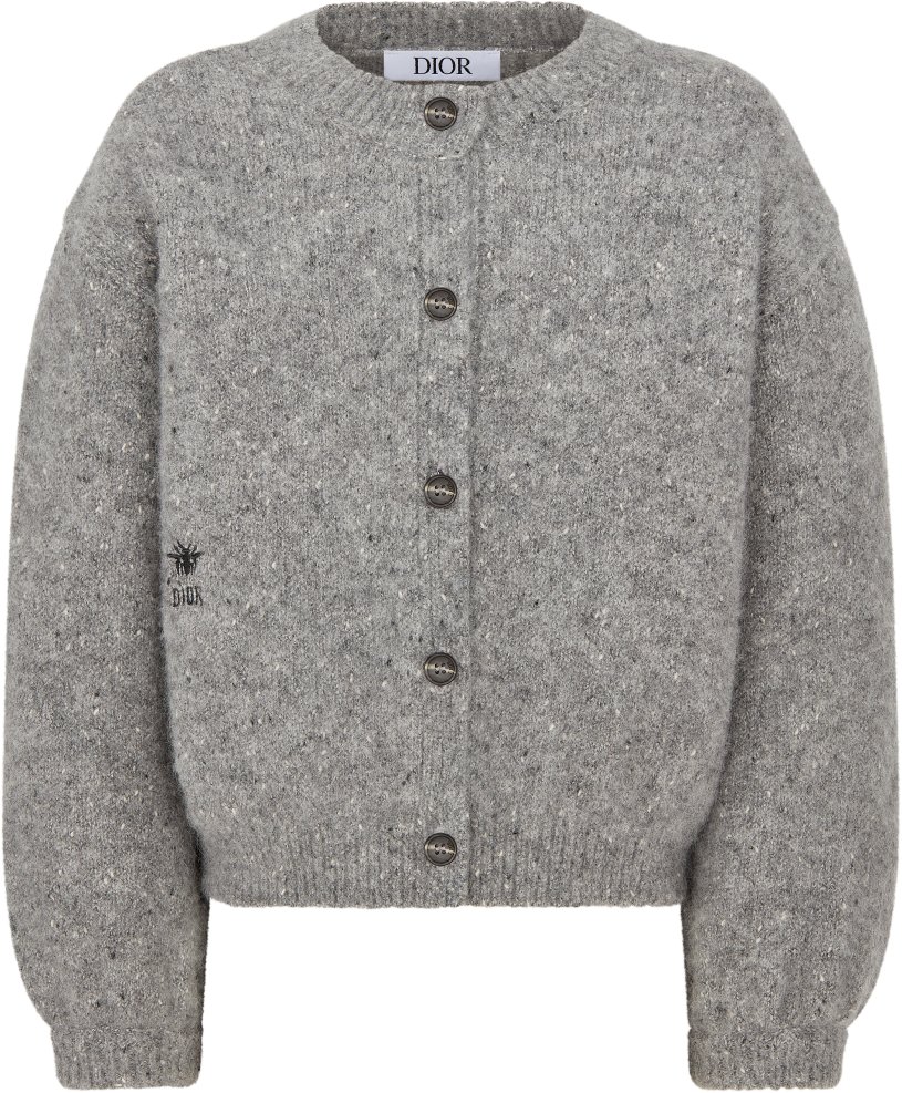 Kids Cardigan Mottled Gray Alpaca Wool and Cotton Mouline Knit DIOR