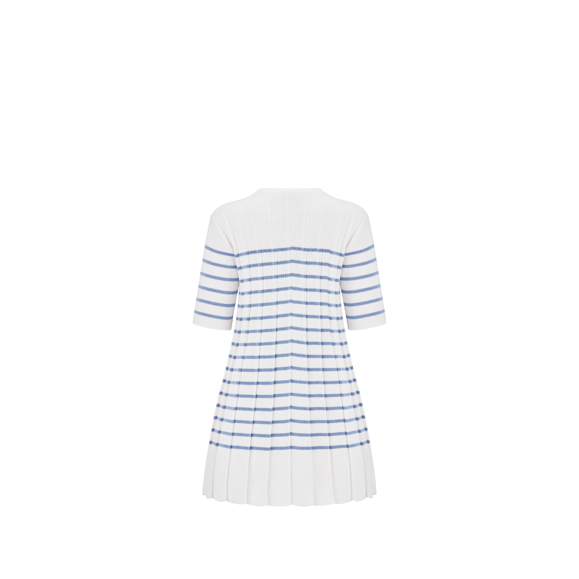 Kids' Flared Dress Ivory Cotton and Cashmere Pleated Knit with Blue Stripes E08