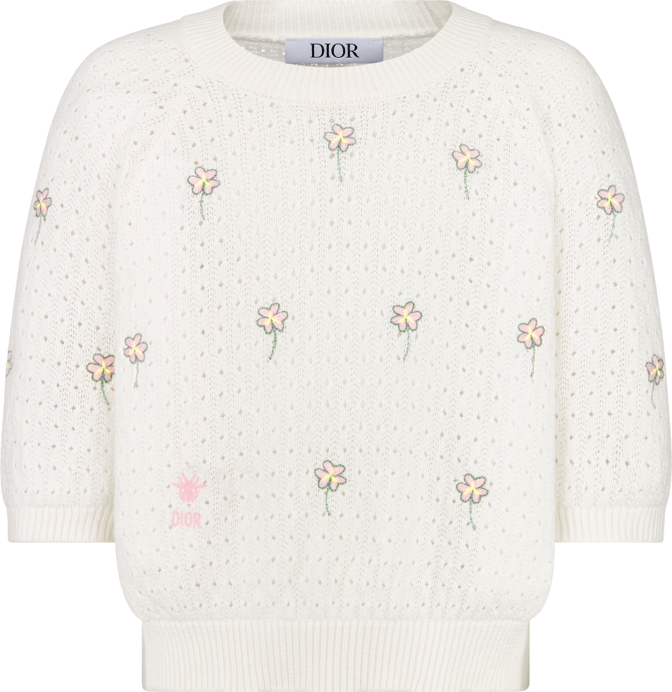 Pull enfant Maille de coton ajouree ivoire DIOR