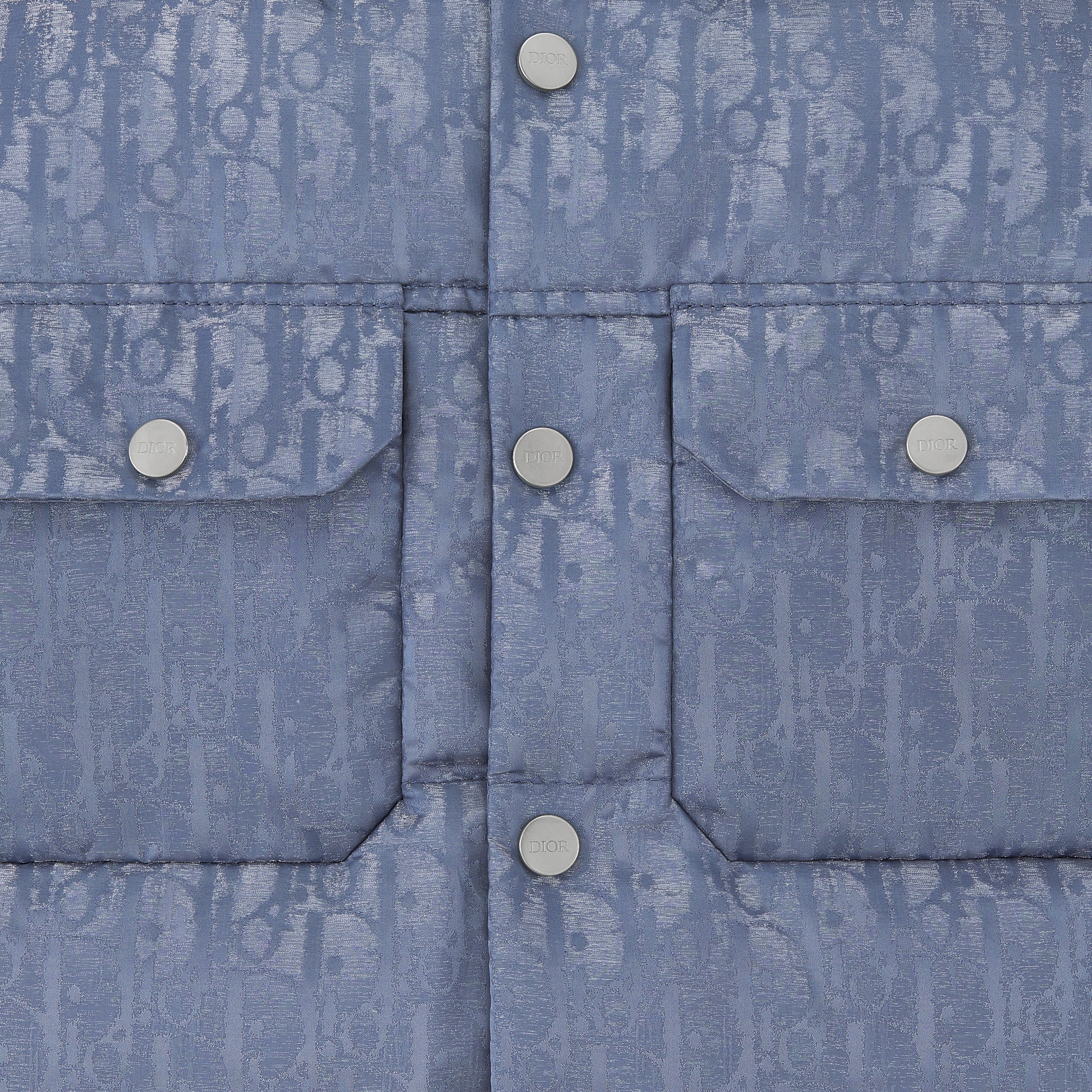 Chaqueta de plumón con capucha Dior Kids Jacquard técnico resistente al agua Dior Oblique azul grisáceo con acabado satinado E09