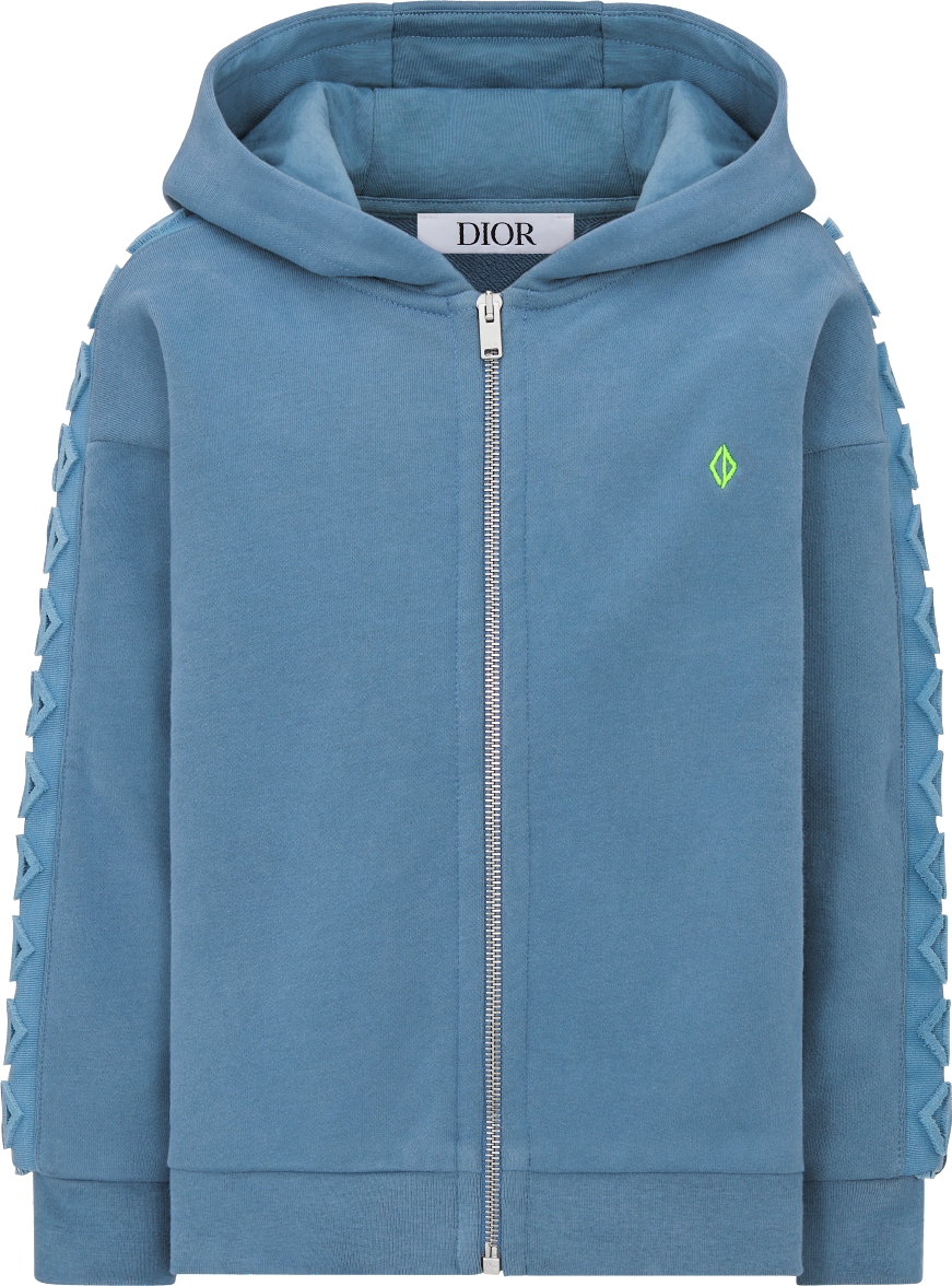 Kids Zipped Hooded Sweatshirt Blue Cotton Fleece DIOR