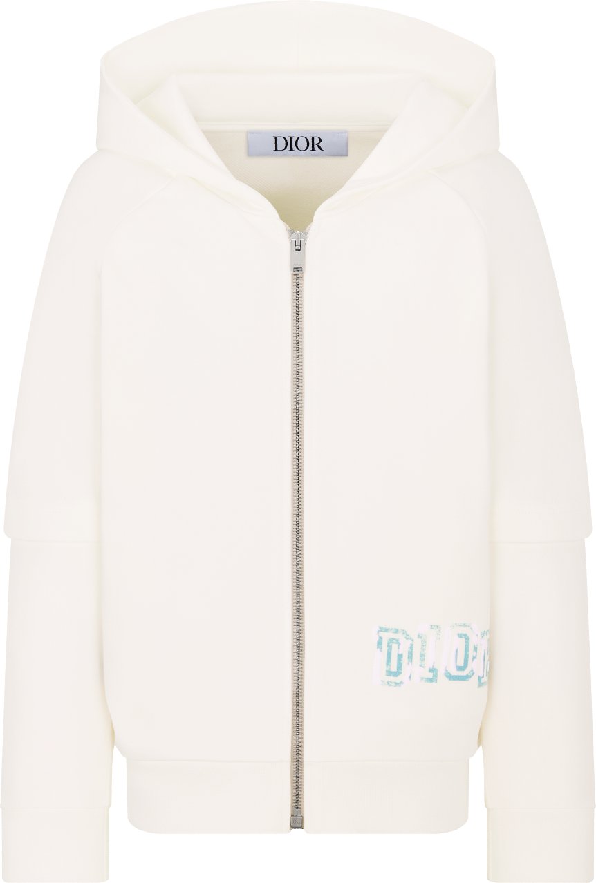 Kids Zipped Hooded Sweatshirt Ivory Cotton Fleece DIOR
