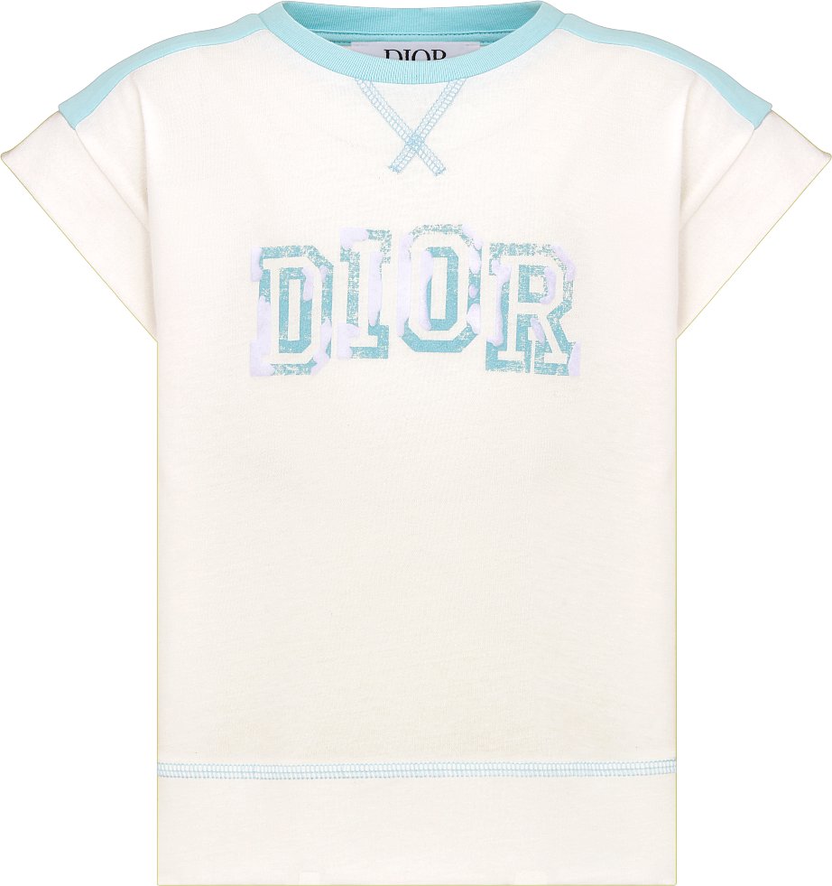 Kids T Shirt Ivory and Blue Cotton Jersey DIOR