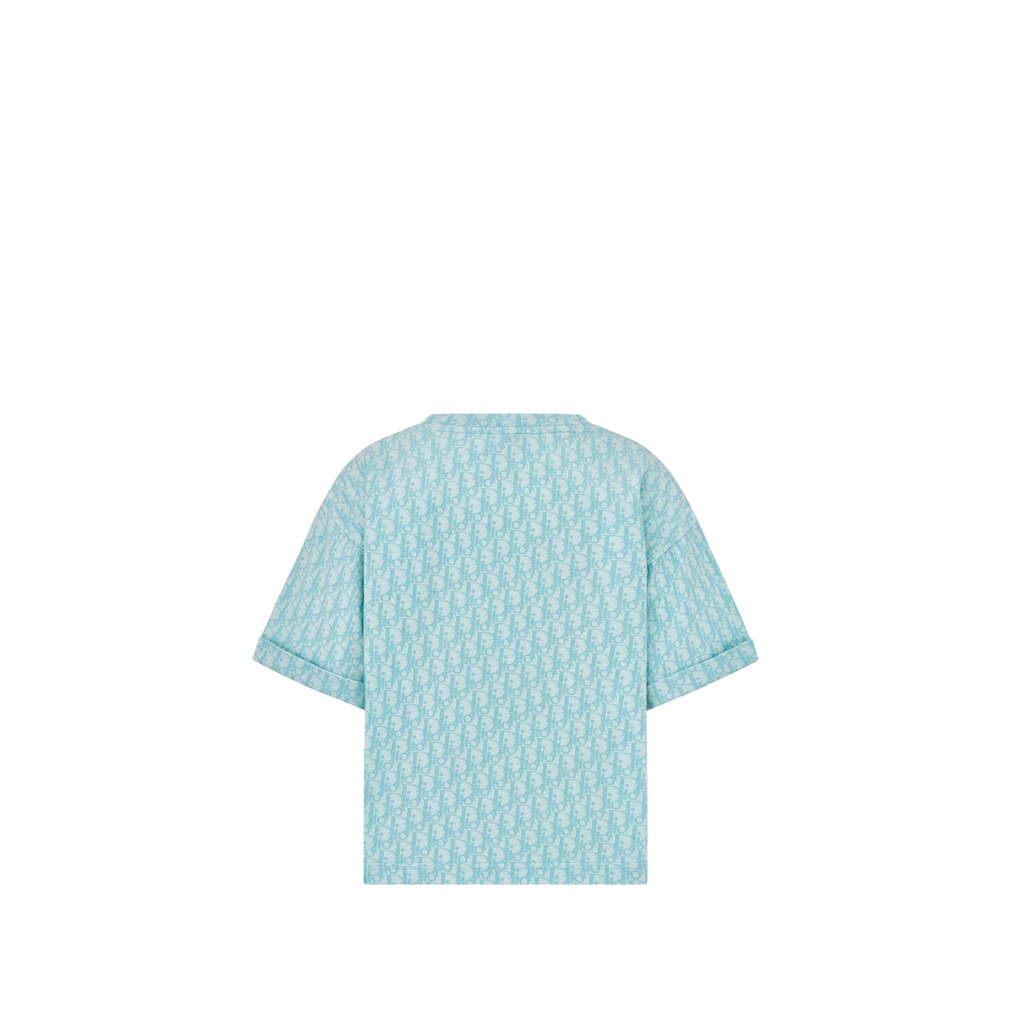 Kids' T-Shirt Blue Dior Oblique Cotton Jersey with Stonewashed Effect E08