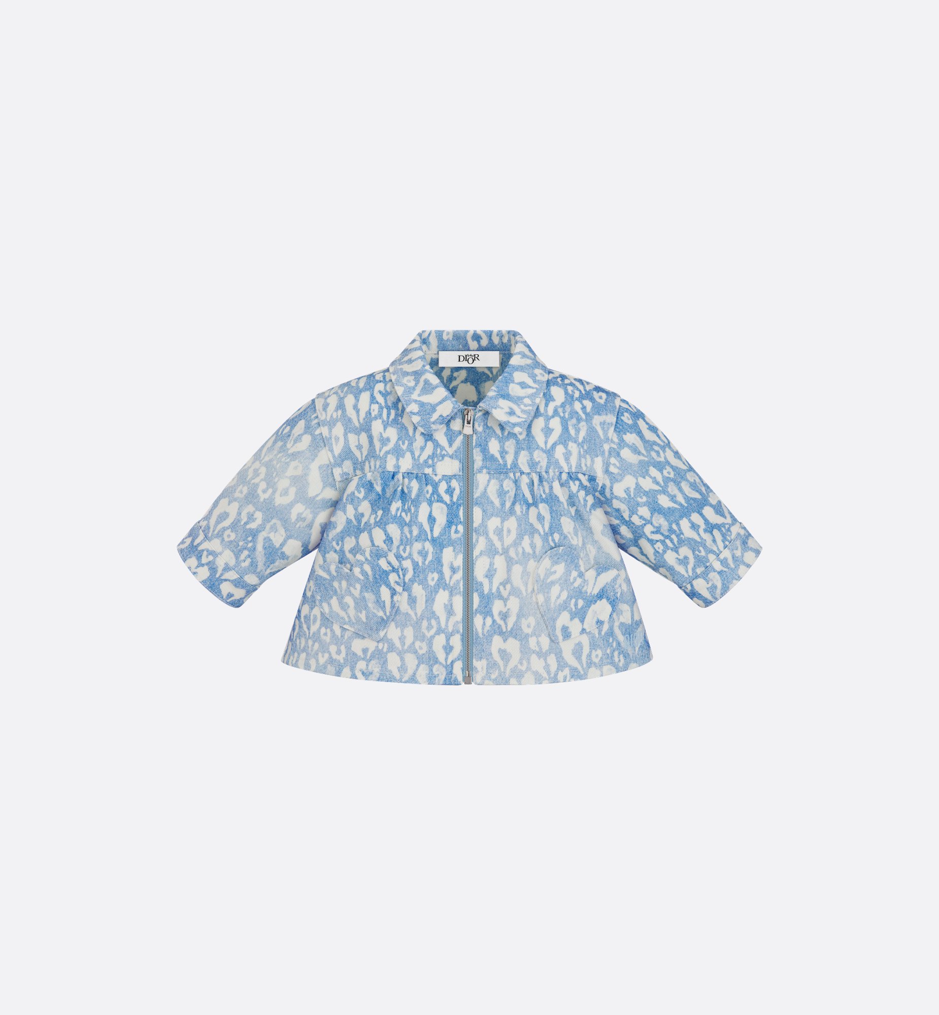 Baby Jacket Stonewashed Blue Cotton Gabardine with Leopard Baby Jacket Stonewashed Blue Cotton Gabardine with Leopard