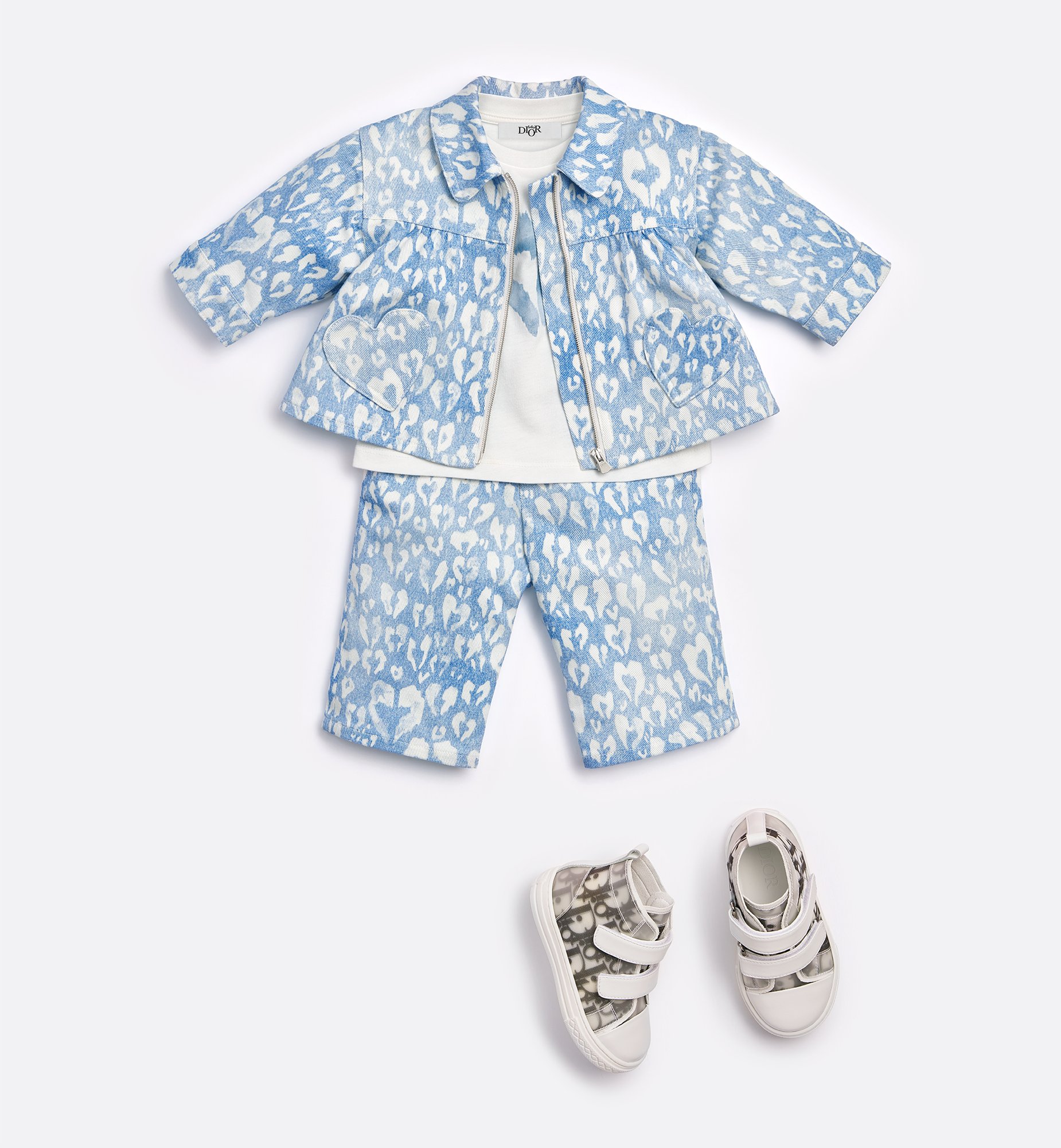 Baby Jacket Stonewashed Blue Cotton Gabardine with Leopard CD Heart Motif DIOR