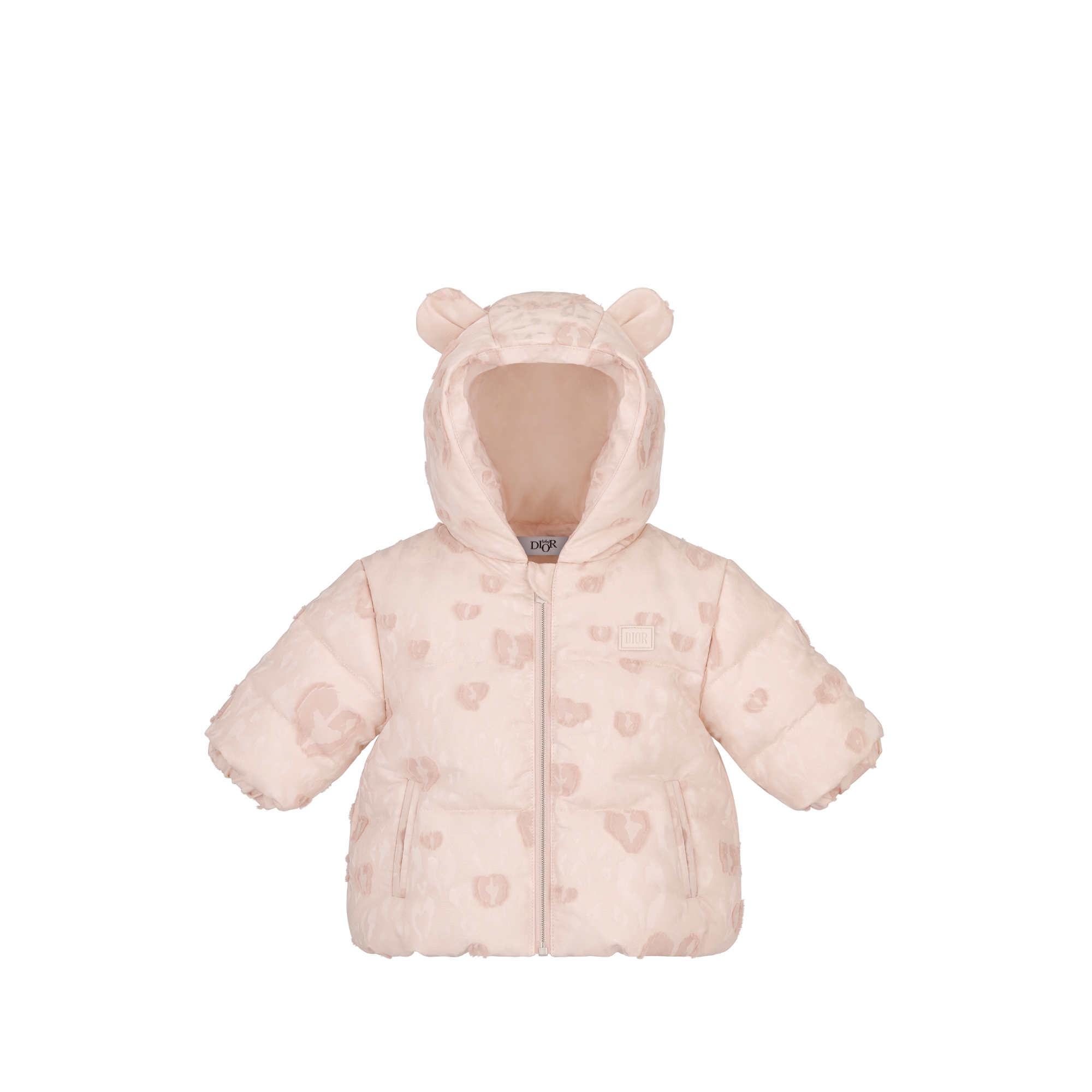 Baby Hooded Down Jacket Pale Pink Technical Jacquard with Leopard 