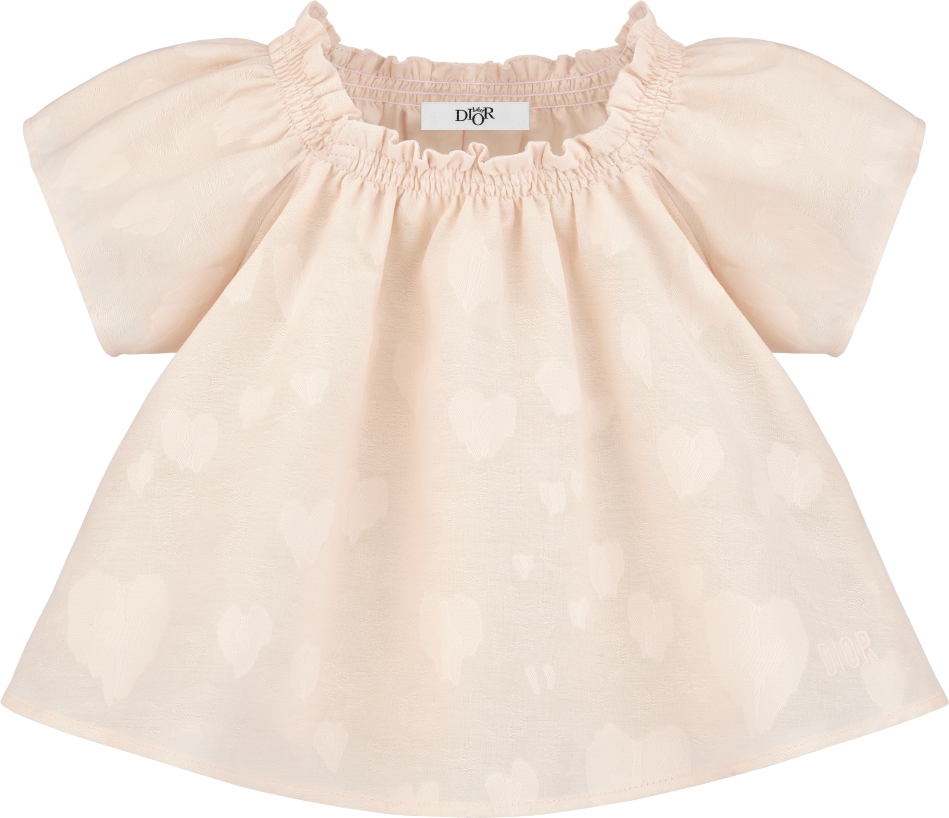 Baby Flared Dress Pale Pink Cotton Voile Jacquard with Leopard CD Heart Motif DIOR