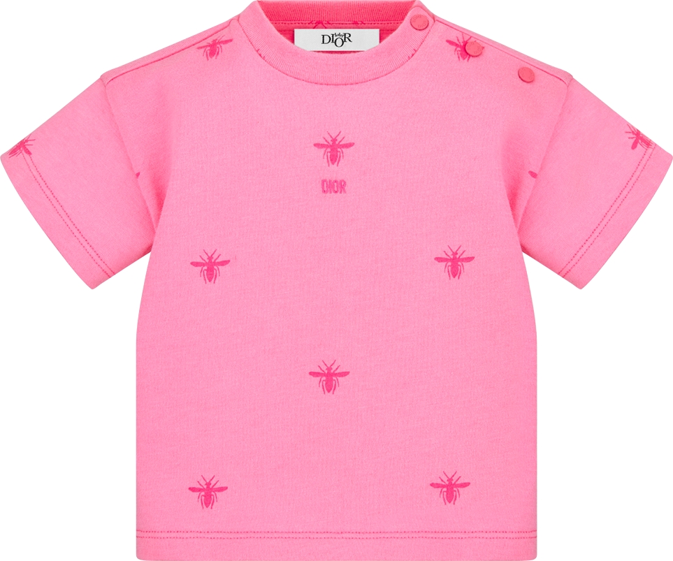 Baby T Shirt Pink Cotton Jersey with Bee Motif DIOR