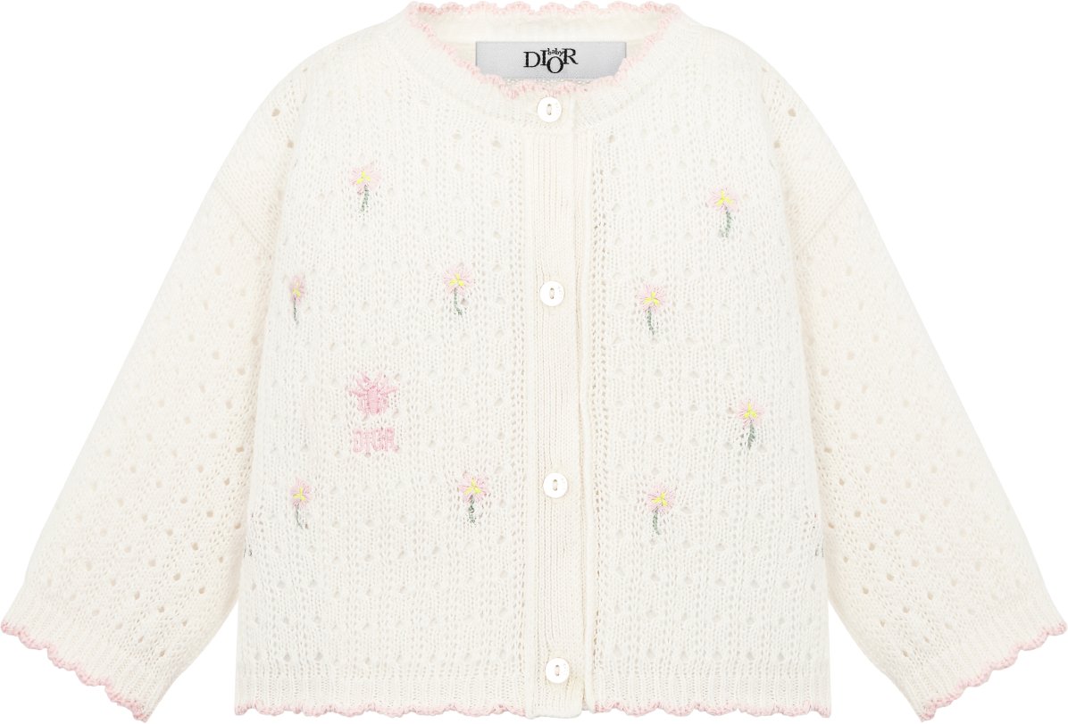 Baby Cardigan Ivory Cotton Openwork Knit DIOR