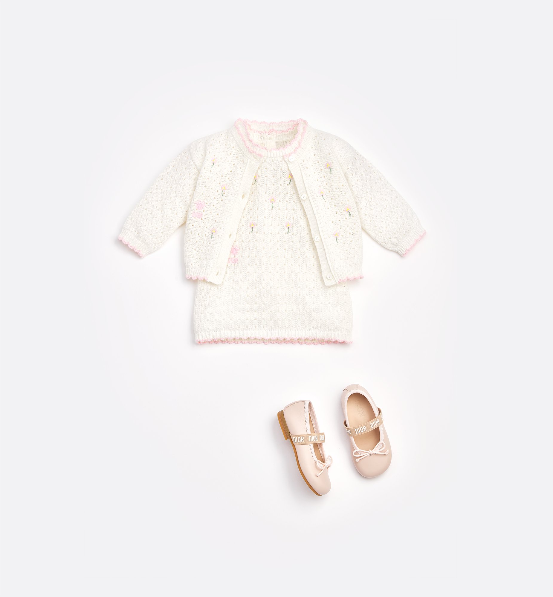 Baby Straight Dress Ivory Cotton Openwork Knit DIOR
