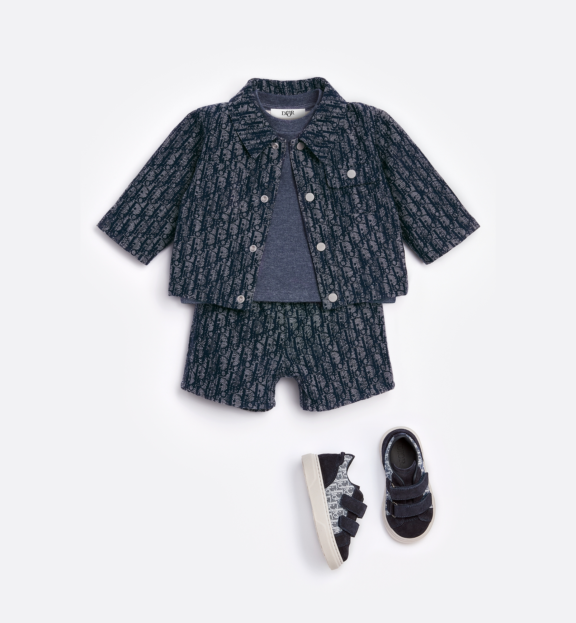 Baby Jacket Blue Dior Oblique Cotton Gabardine Jacquard with Distressed Effect E12