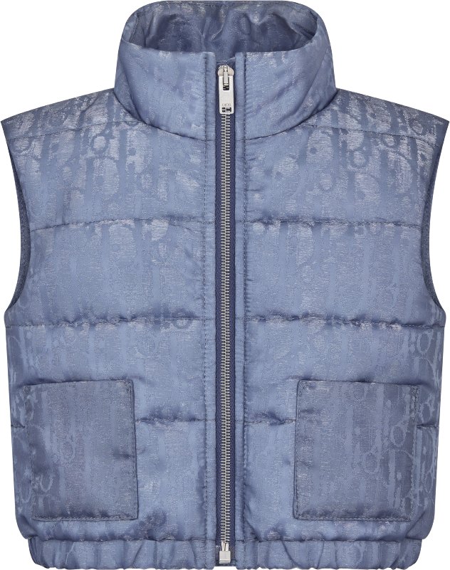 Baby Puffer Vest Gray Blue Dior Oblique Water Repellent Technical Jacquard with Satin Finish DIOR