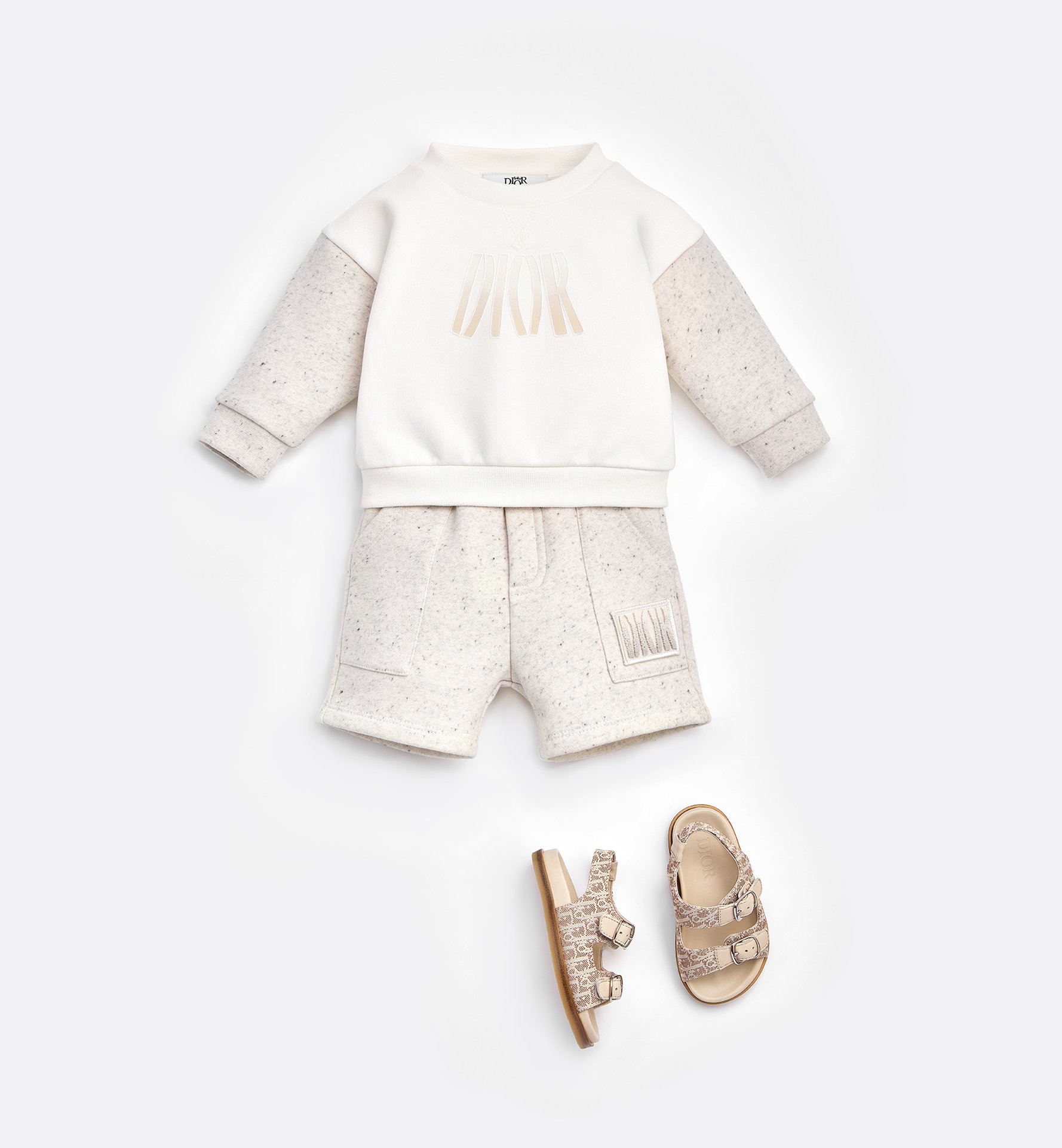 Baby Sweatshirt Ivory and Mottled Beige Cotton Fleece DIOR
