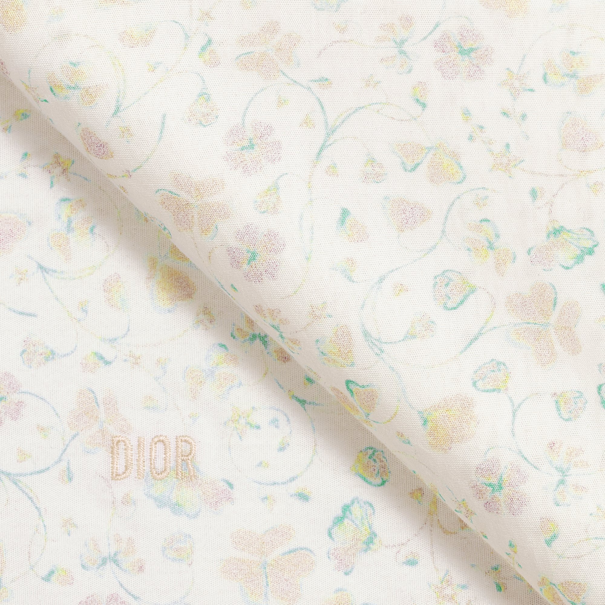 Baby Blanket Ivory Cotton Openwork Knit with Multicolor Seasonal Floral Motif DIOR