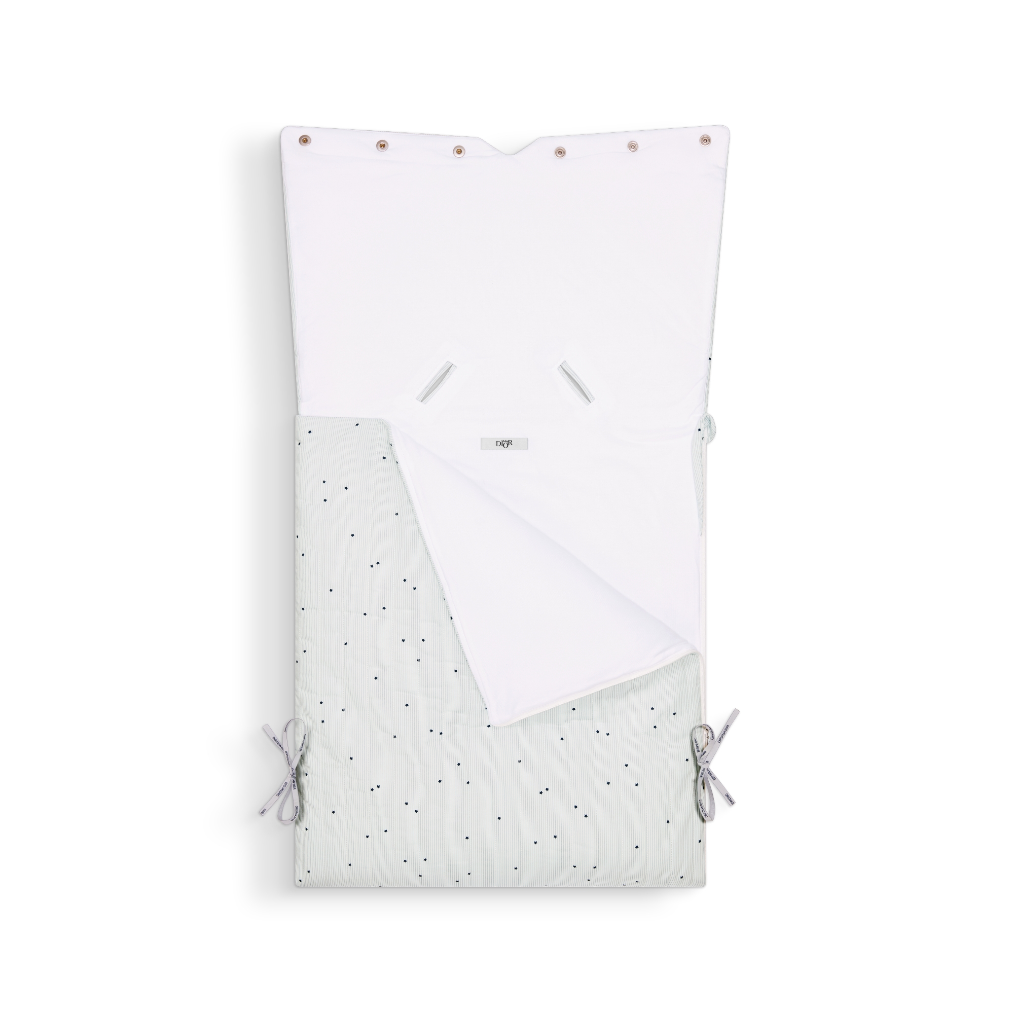 Babyschlafsack Gesteppter Baumwollpopelin in Elfenbeinfarbe mit Streifen und Sternen in Blau E03