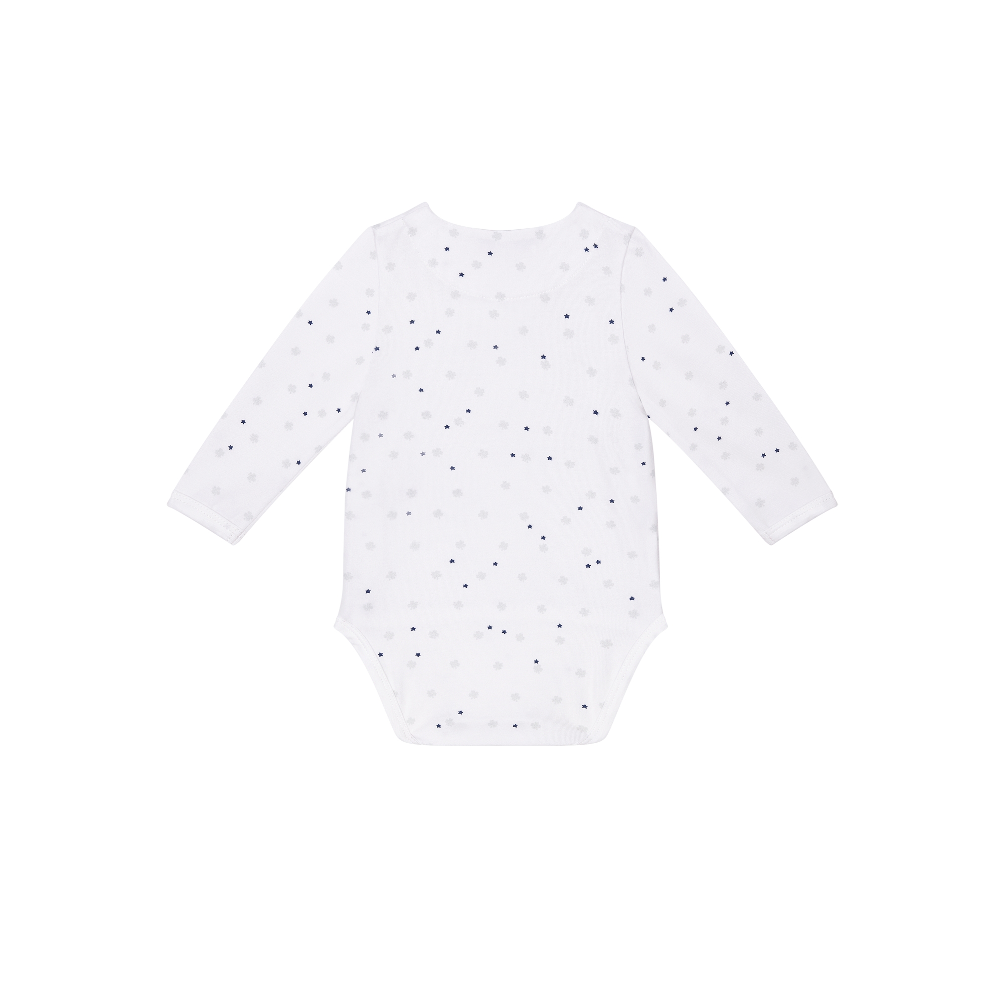 Gift Set with Two Long-Sleeved Bodysuits Ivory Cotton Jersey with Pale Green and Blue Clover and Star Motif E03