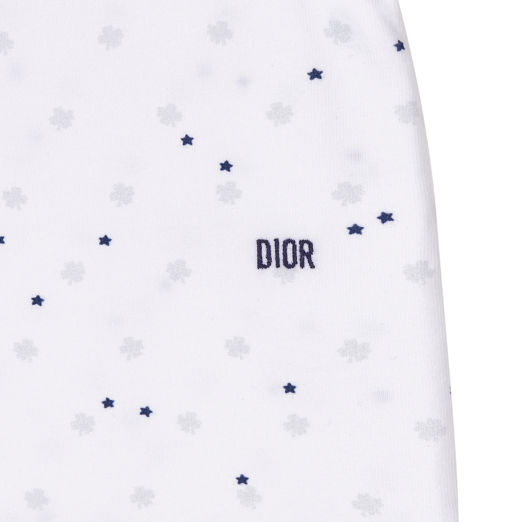 Gift Set with Two Long-Sleeved Bodysuits Ivory Cotton Jersey with Pale Green and Blue Clover and Star Motif E09