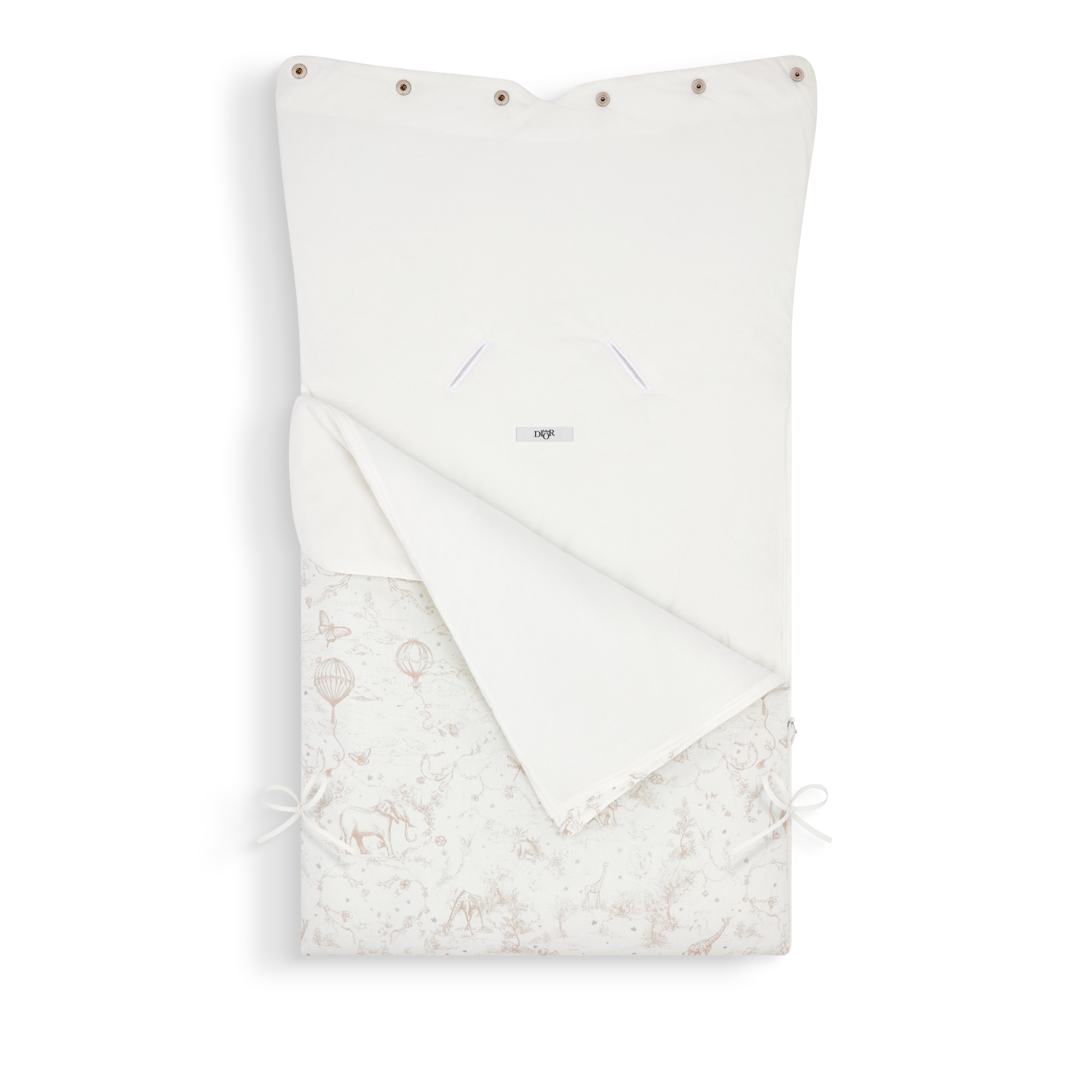 Sleeping Bag Ivory Cotton Poplin with Beige Toile de Jouy Print and Silver-Tone Stars E03