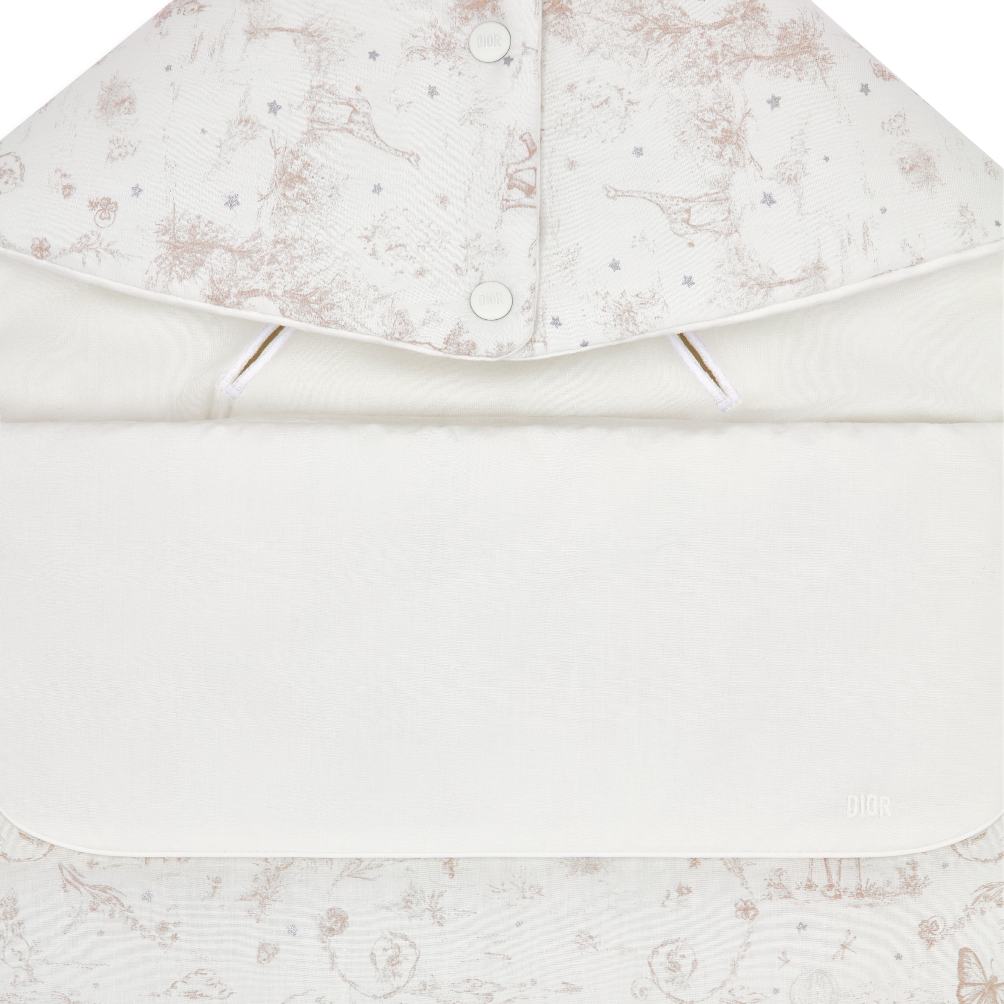 Sleeping Bag Ivory Cotton Poplin with Beige Toile de Jouy Print and Silver-Tone Stars E09