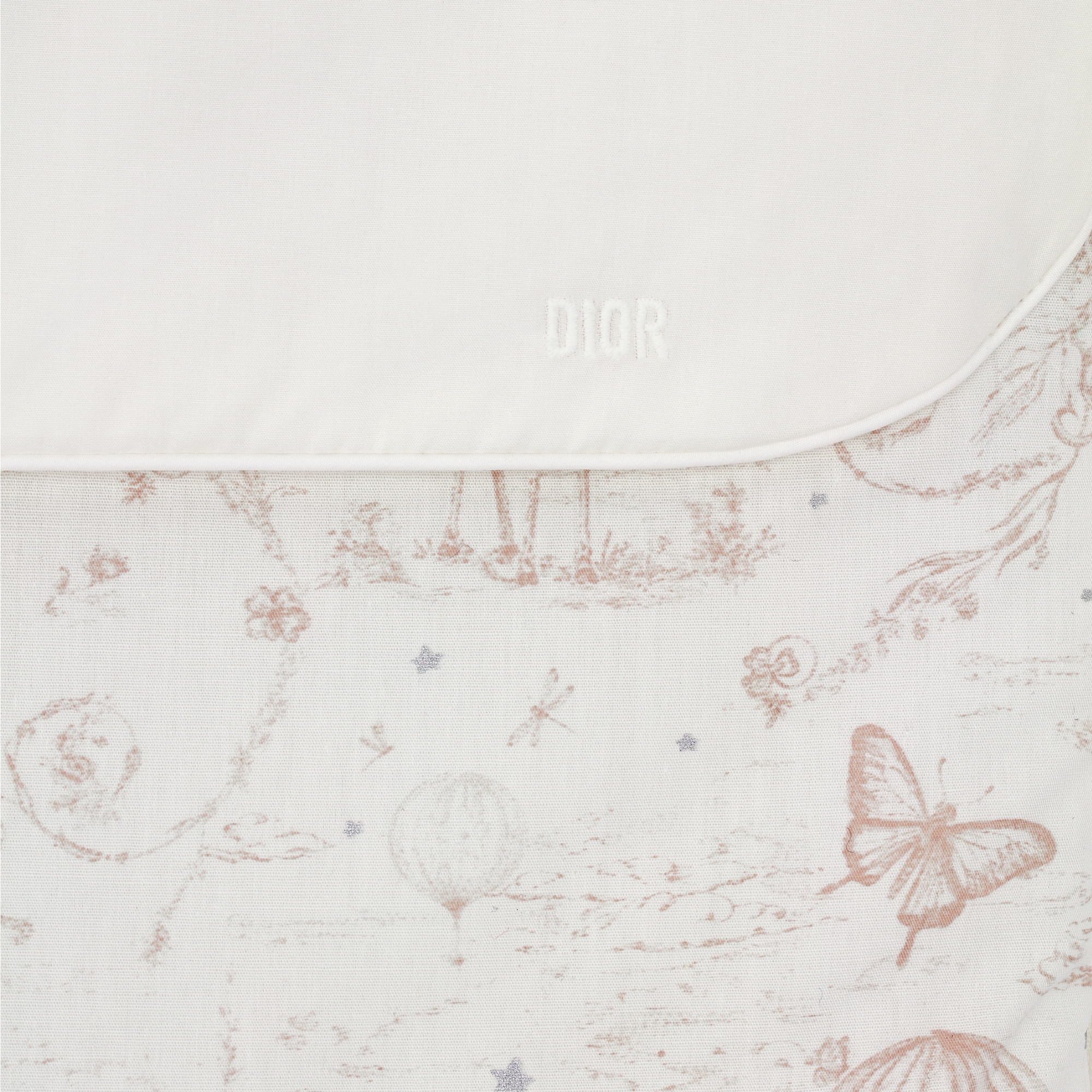 Sleeping Bag Ivory Cotton Poplin with Beige Toile de Jouy Print and Silver-Tone Stars E10
