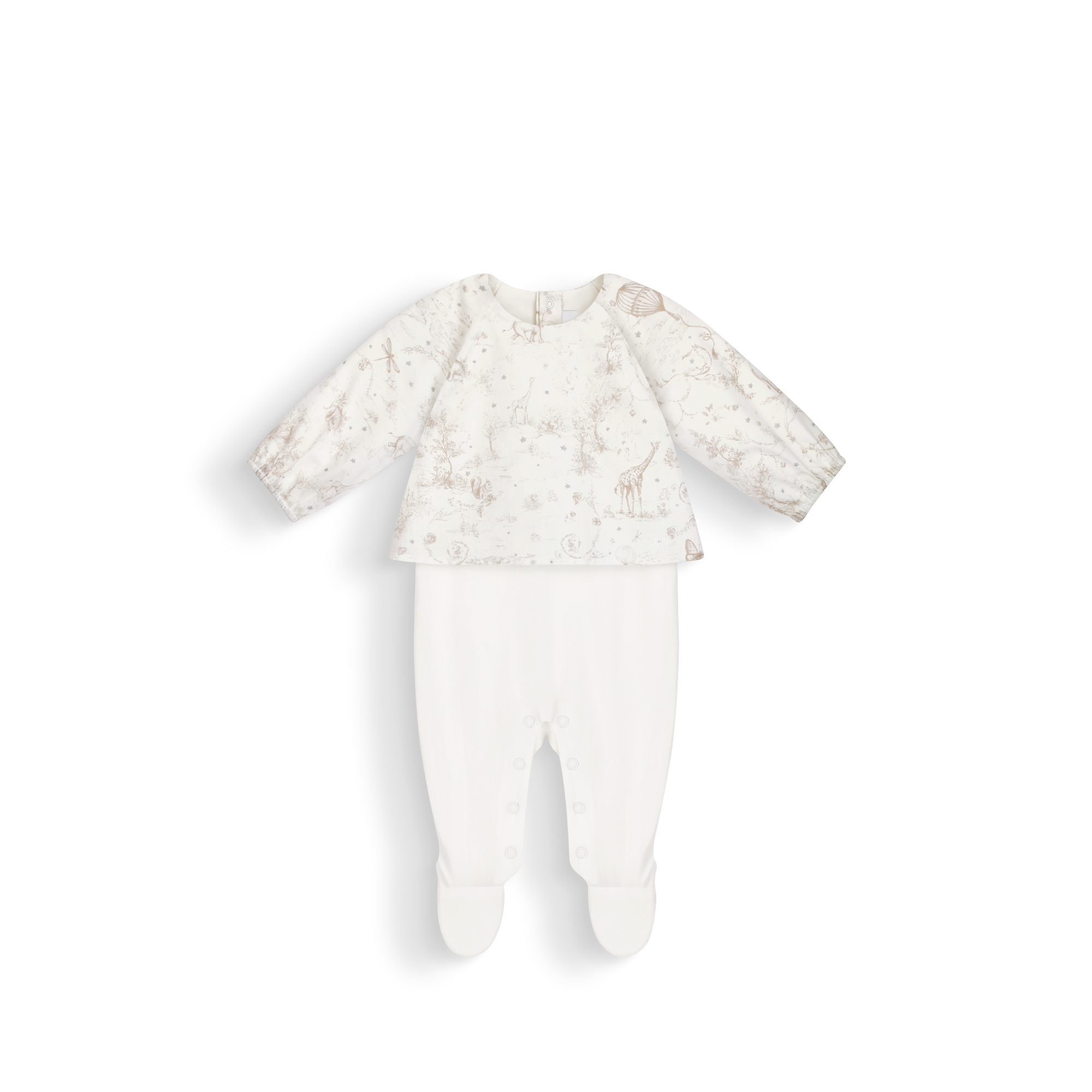 Newborn Gift Set Ivory Jersey and Cotton Poplin with Beige Toile de Jouy Print and Silver-Tone Stars E02