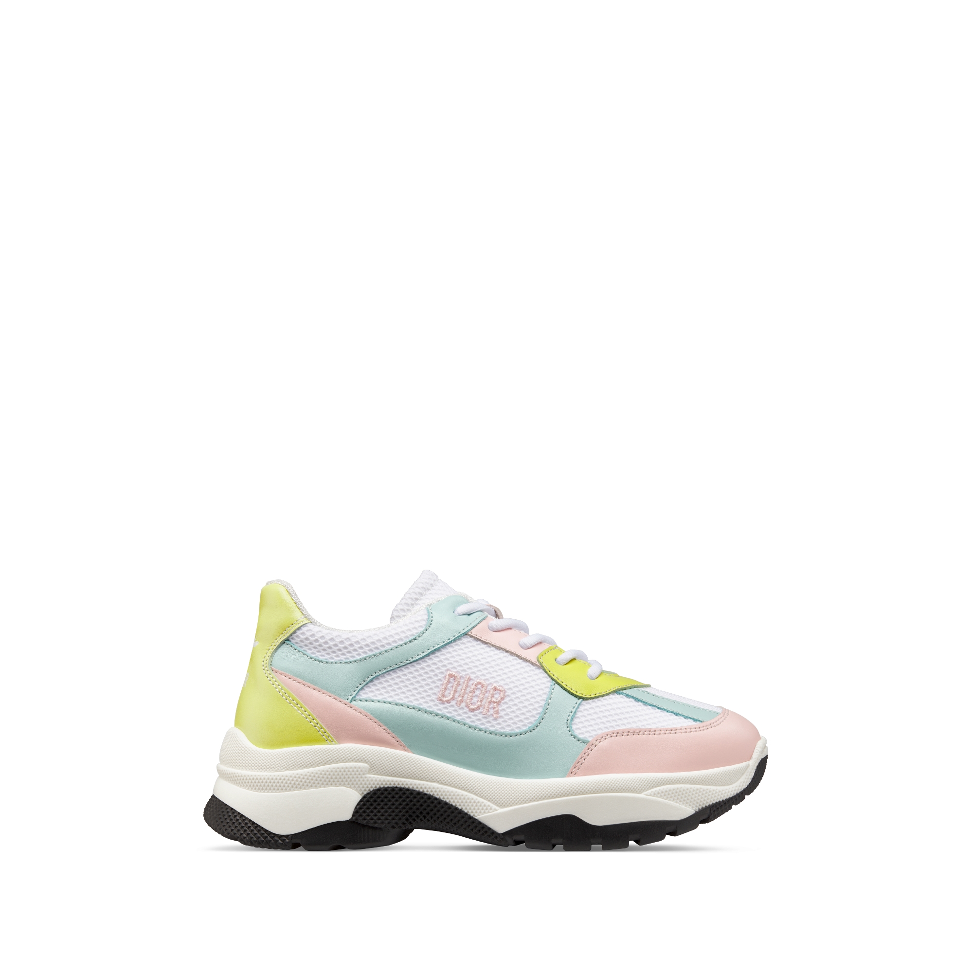 Kids' Low-Top Sneaker Pale Pink, Light Blue and Apple Green Calfskin with White Mesh E02