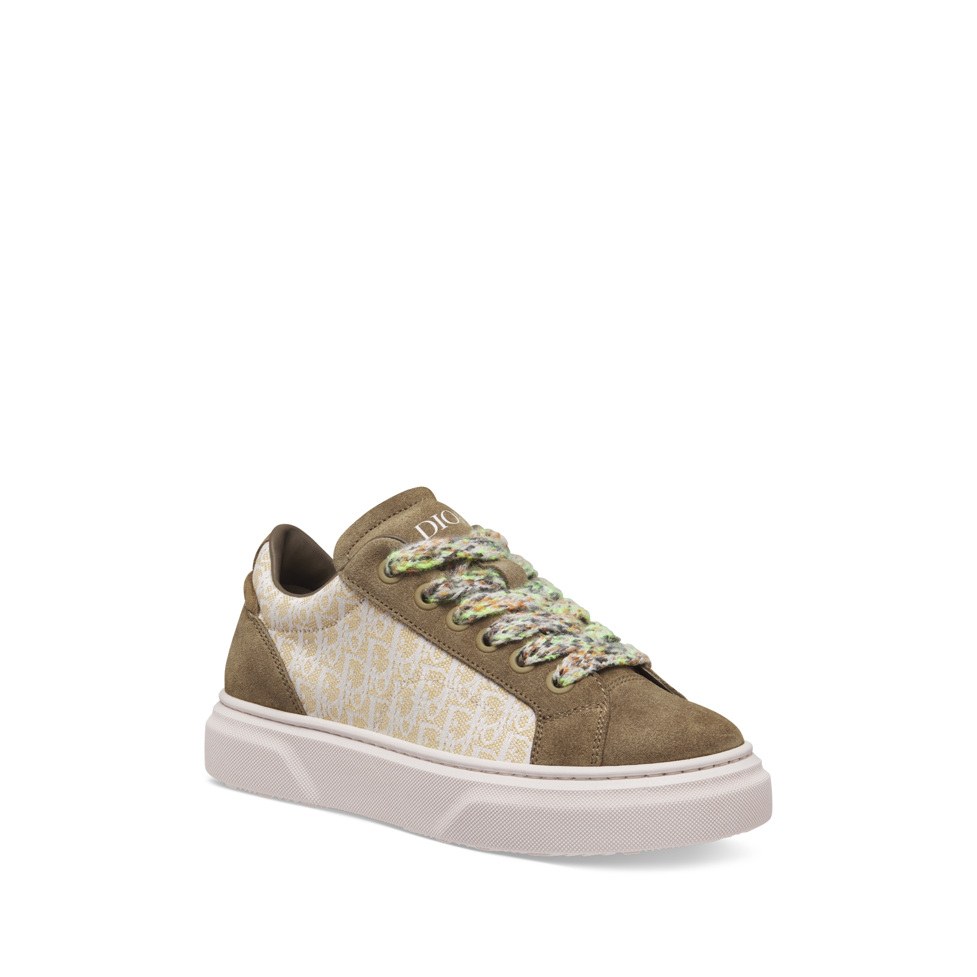 Kids' B33 Spin Low-Top Sneaker Beige and White Dior Oblique Jacquard with Khaki Suede E03