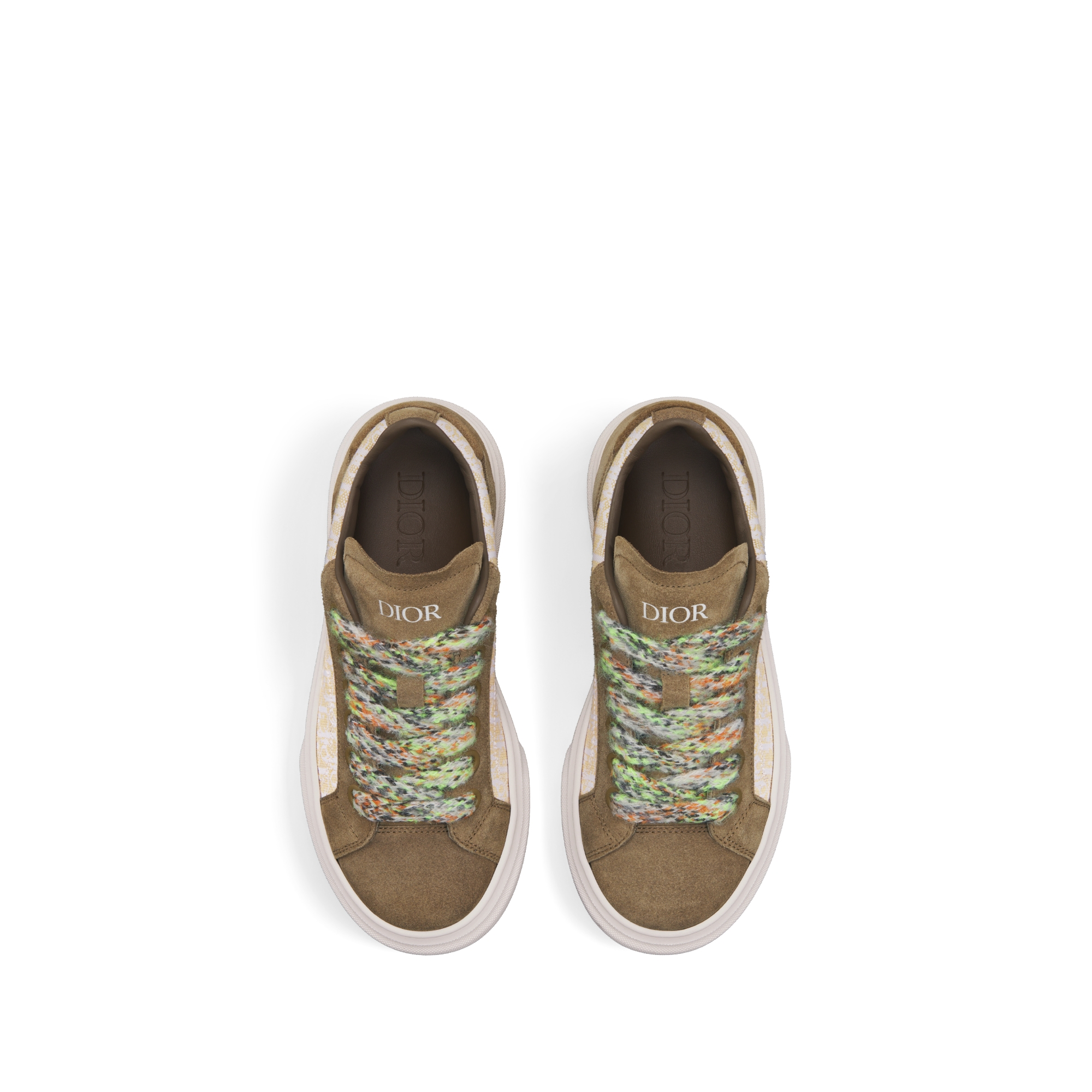 Kids' B33 Spin Low-Top Sneaker Beige and White Dior Oblique Jacquard with Khaki Suede E06