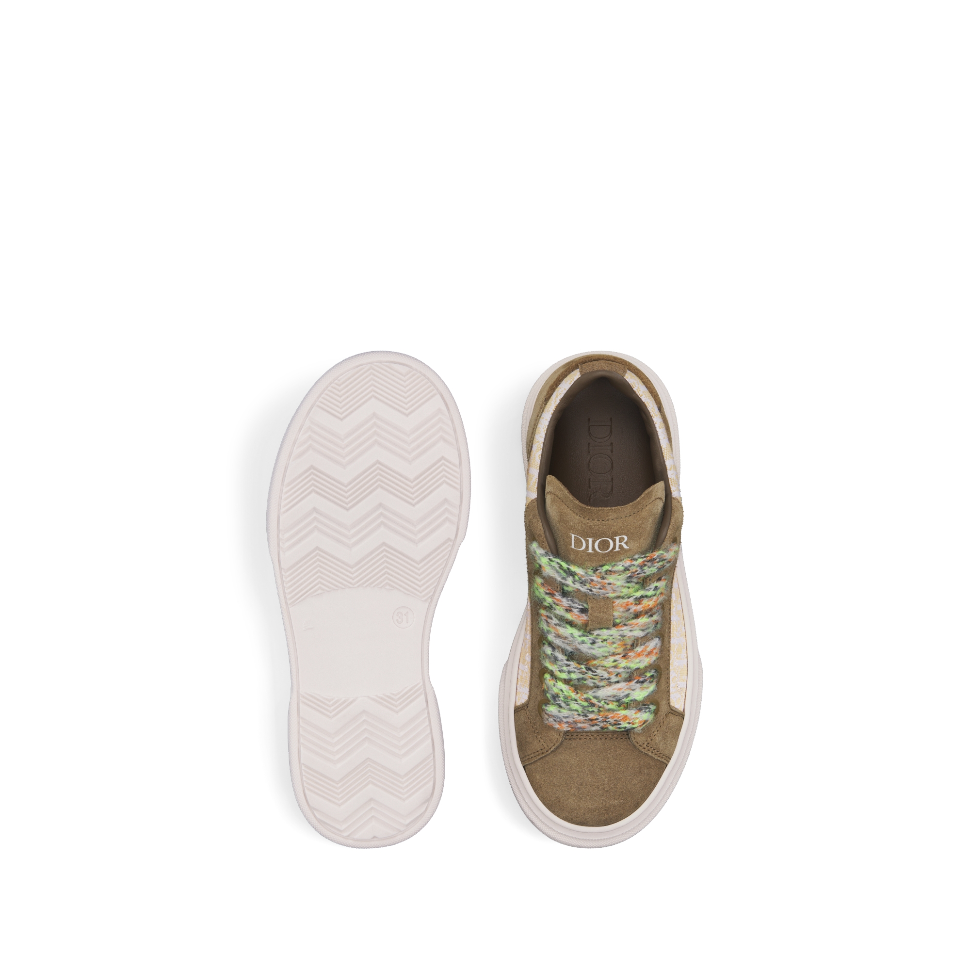 Kids' B33 Spin Low-Top Sneaker Beige and White Dior Oblique Jacquard with Khaki Suede E07