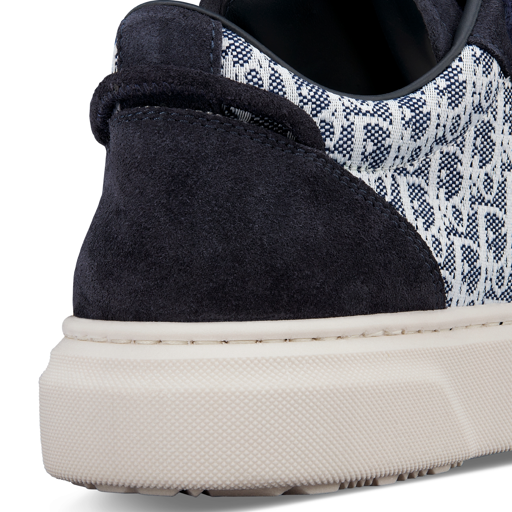 حذاء سنيكرز منخفض B33 Spin للأطفال نمط ديور أوبليك بحبك الجاكار باللونين الأزرق والأبيض وجلد السويد باللون الأزرق الكحلي E09