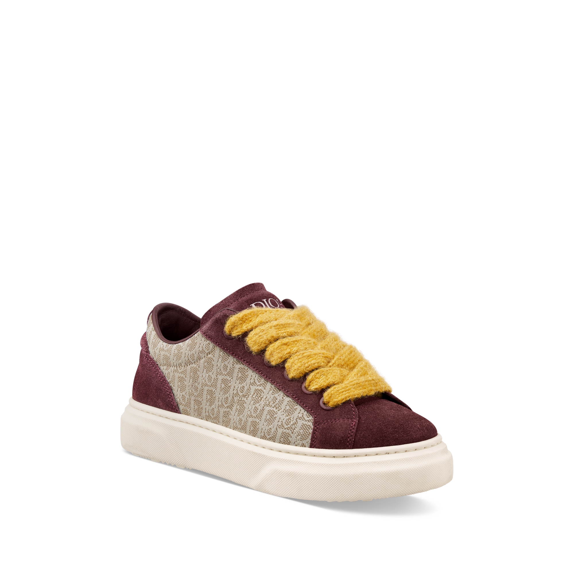 B33 Spin Low Top Sneaker für Kinder Dior Oblique Jacquard in Beige und Veloursleder in Bordeaux E03