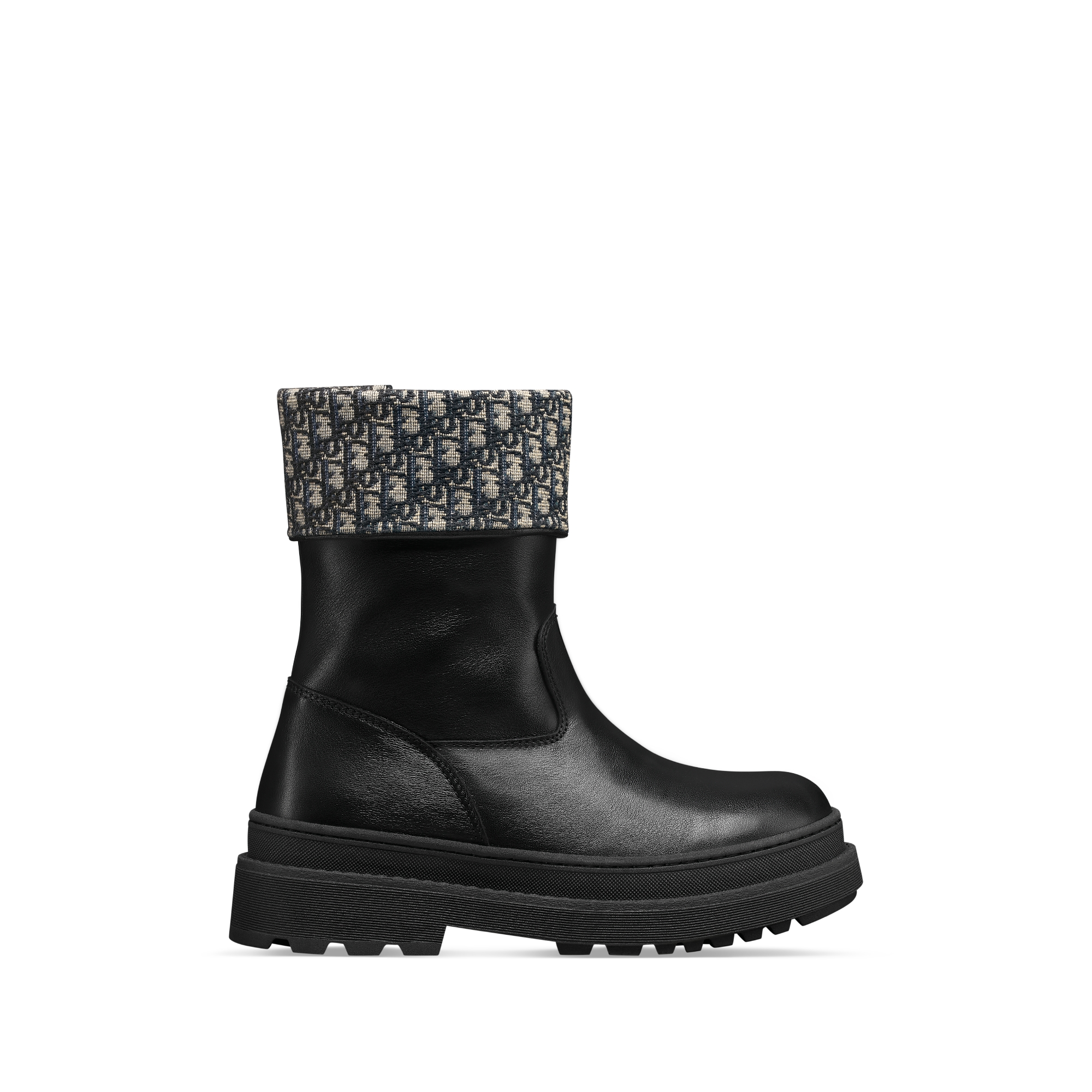 Kids' Boot Black Calfskin with Beige and Blue Dior Oblique Jacquard E02
