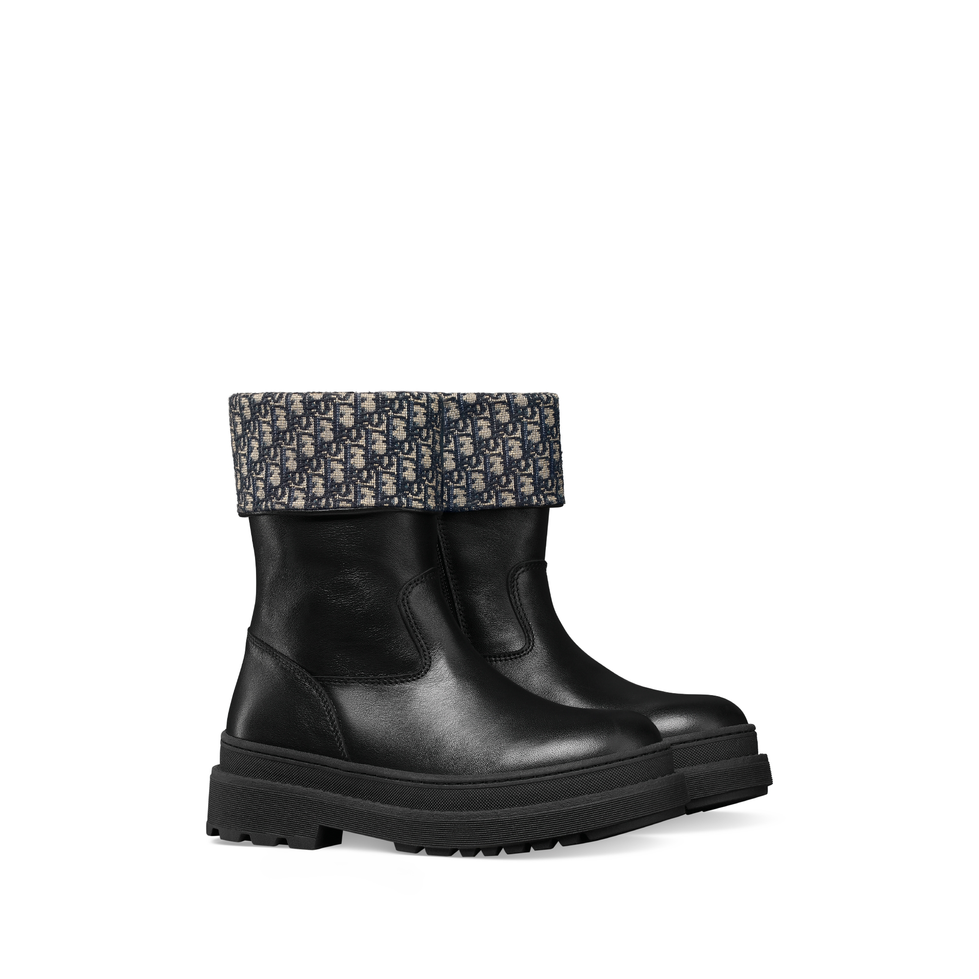 Kids' Boot Black Calfskin with Beige and Blue Dior Oblique Jacquard E03