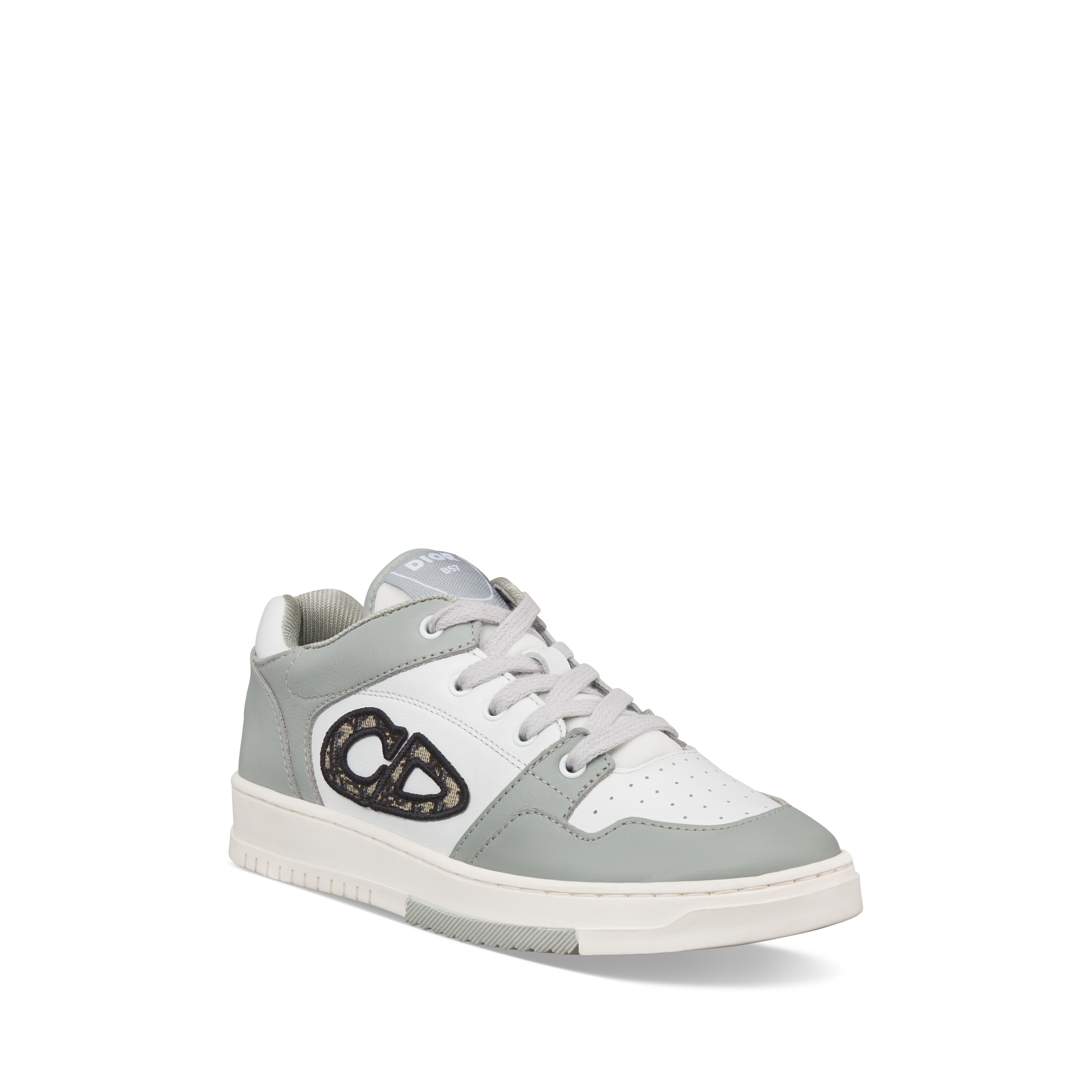 Kids' B57 Dribble Low-Top Sneaker Gray and White Smooth Calfskin with Beige and Black Dior Oblique Jacquard E03
