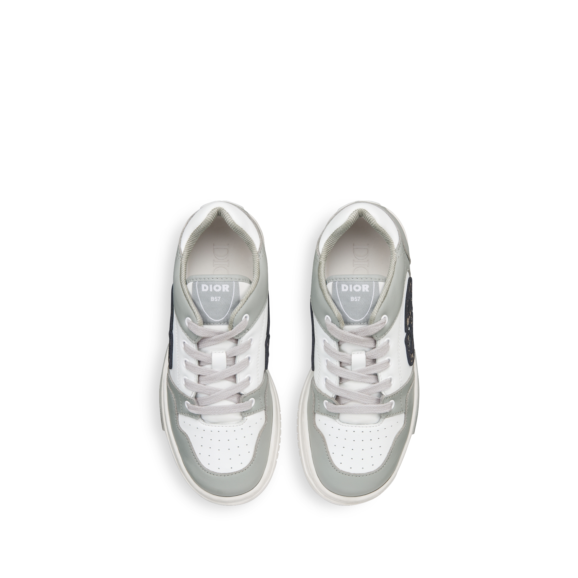 Kids' B57 Dribble Low-Top Sneaker Gray and White Smooth Calfskin with Beige and Black Dior Oblique Jacquard E06