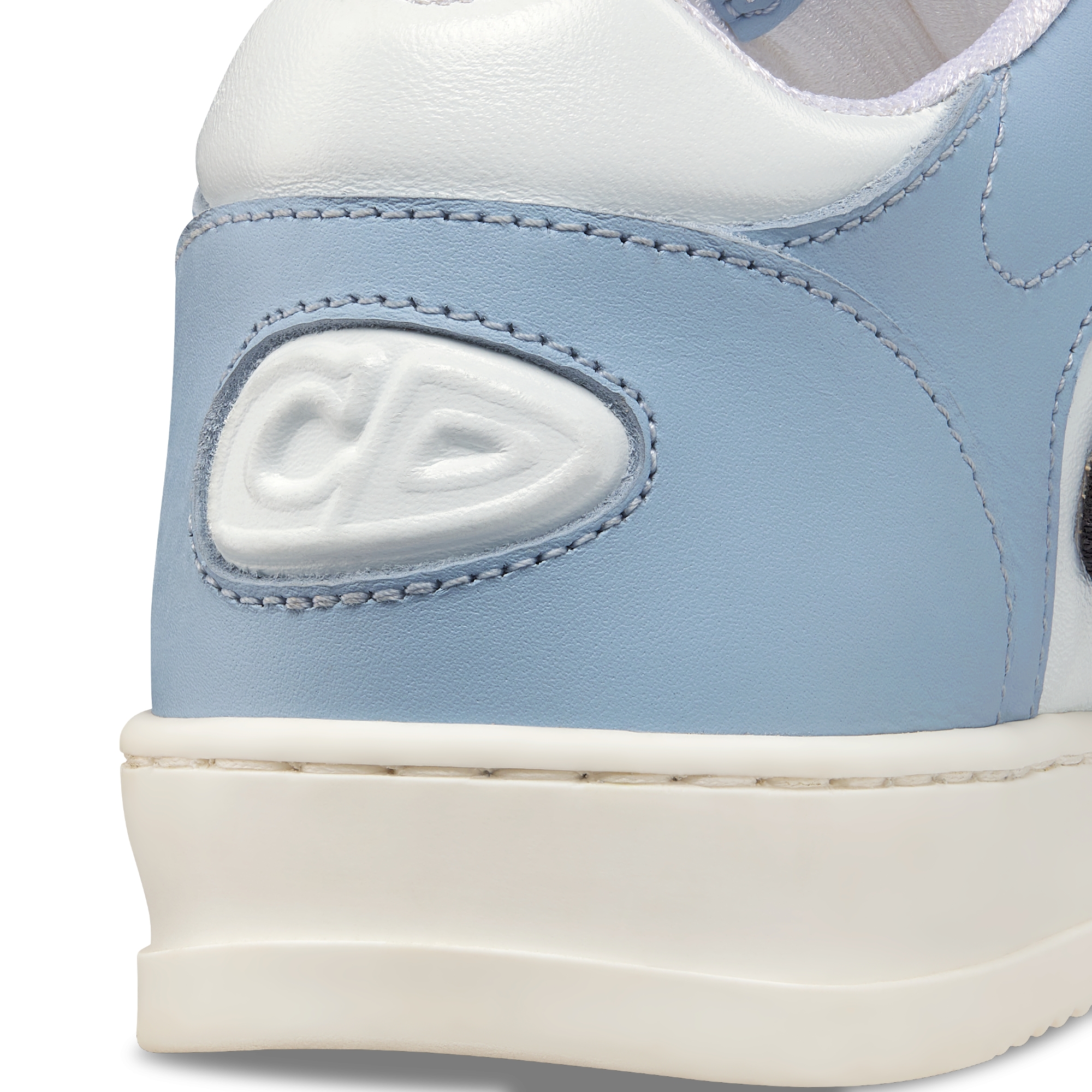 童裝 B57 Dribble 低筒運動鞋 藍色和白色光滑小牛皮，配米色和黑色 Dior Oblique 圖案緹花 E09