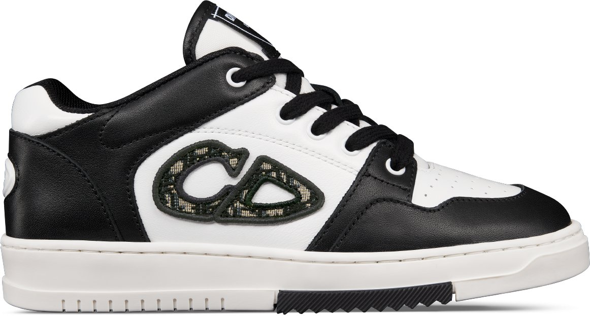 Kids B57 Low Top Sneaker Black and White Smooth Calfskin with Beige and Black Dior Oblique Jacquard DIOR