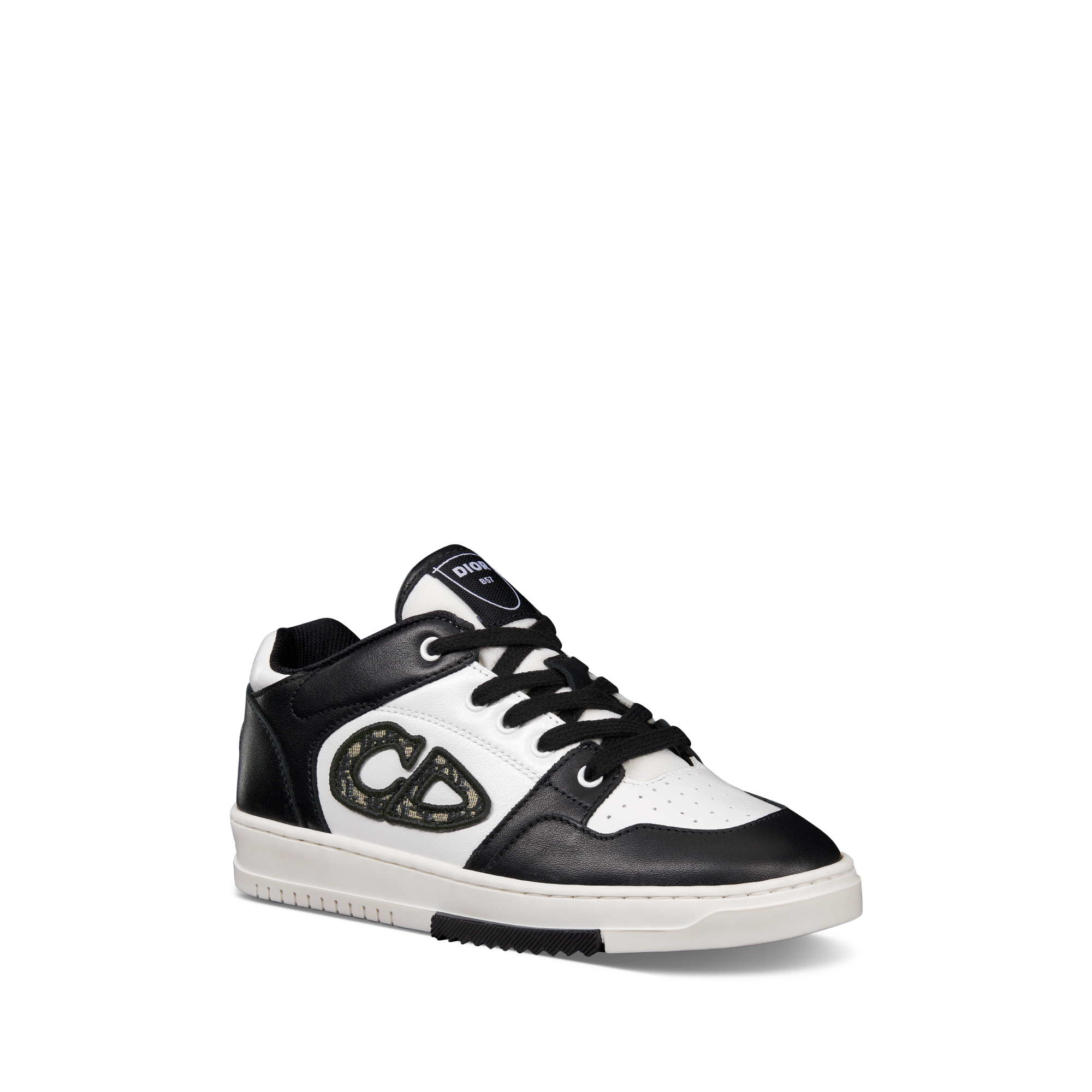 Kids' B57 Dribble Low-Top Sneaker Black and White Smooth Calfskin with Beige and Black Dior Oblique Jacquard E03