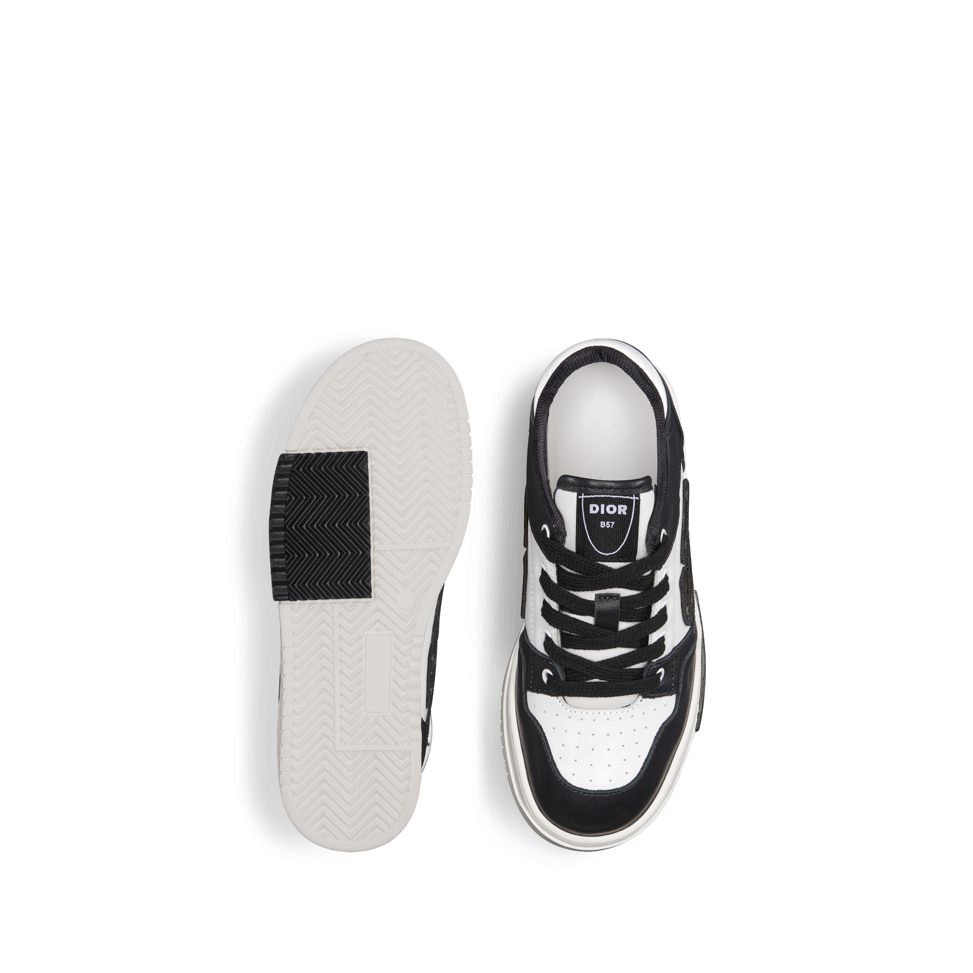 Kids' B57 Dribble Low-Top Sneaker Black and White Smooth Calfskin with Beige and Black Dior Oblique Jacquard E07