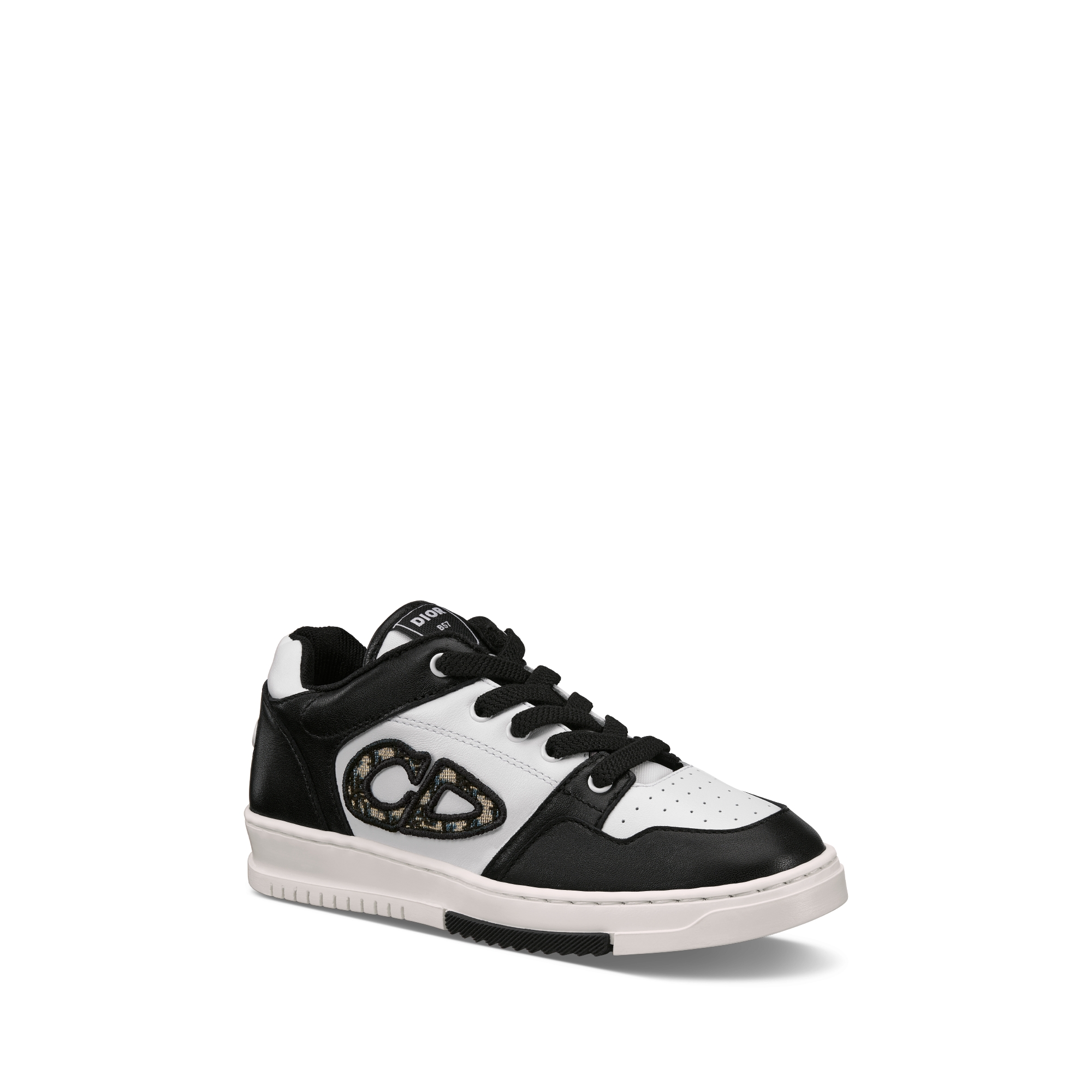 Little Kids' B57 Dribble Low-Top Sneaker Black and White Smooth Calfskin with Beige and Black Dior Oblique Jacquard E03