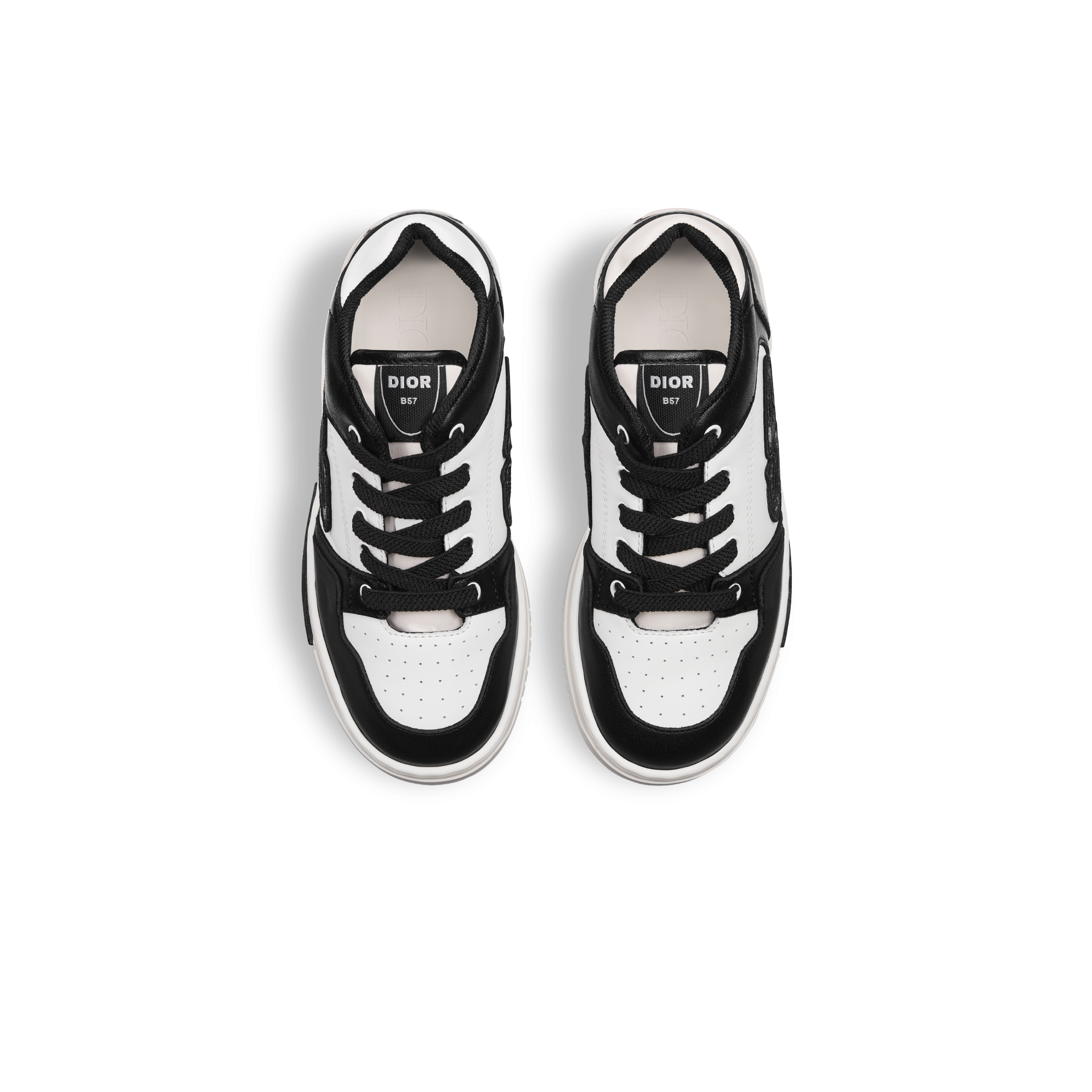 Little Kids' B57 Dribble Low-Top Sneaker Black and White Smooth Calfskin with Beige and Black Dior Oblique Jacquard E06