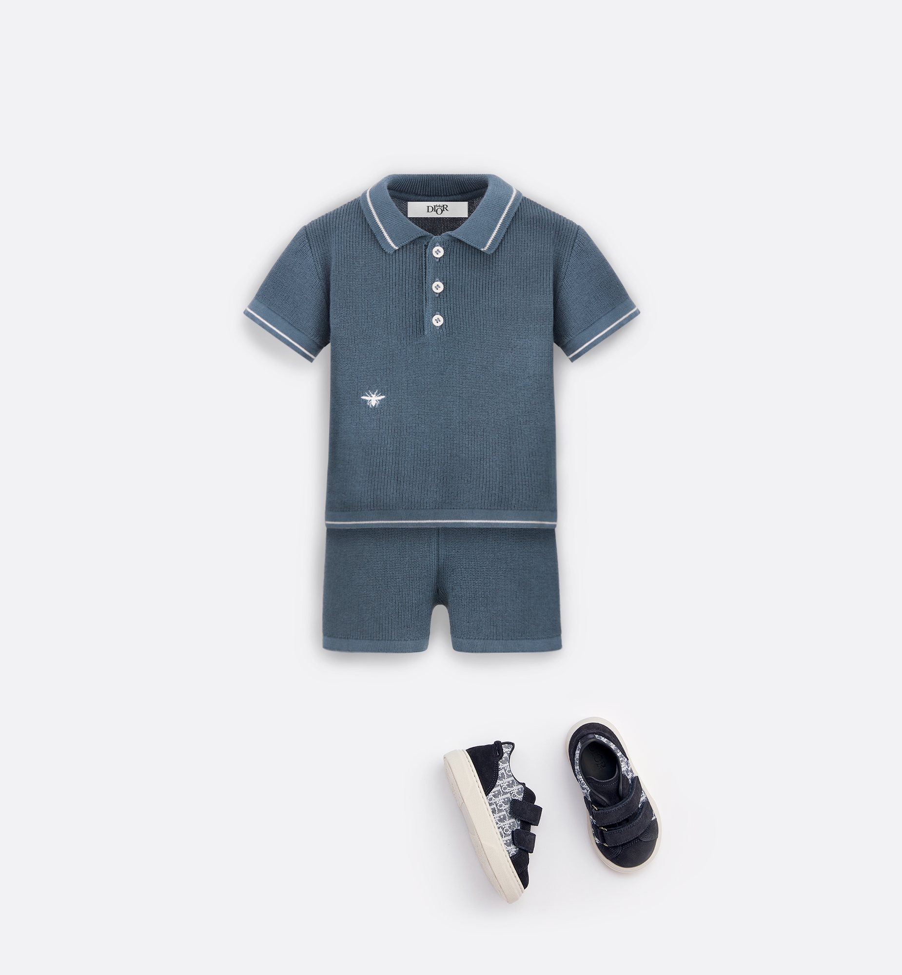 Baby B33 Spin Low-Top Sneaker Blue and White Dior Oblique Jacquard with Navy Blue Suede E12