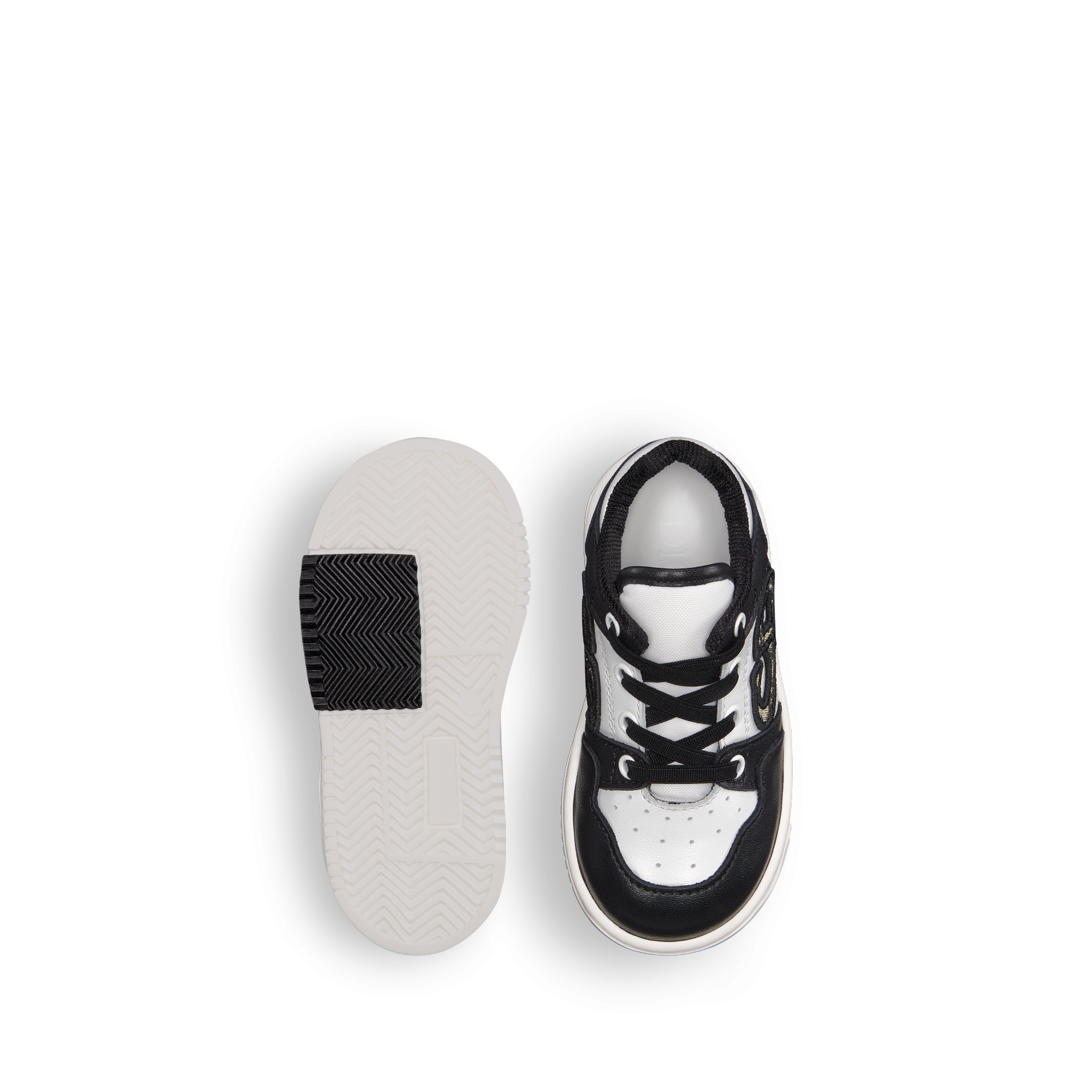 Baby B57 Dribble Low-Top Sneaker Black and White Smooth Calfskin with Beige and Black Dior Oblique Jacquard E07