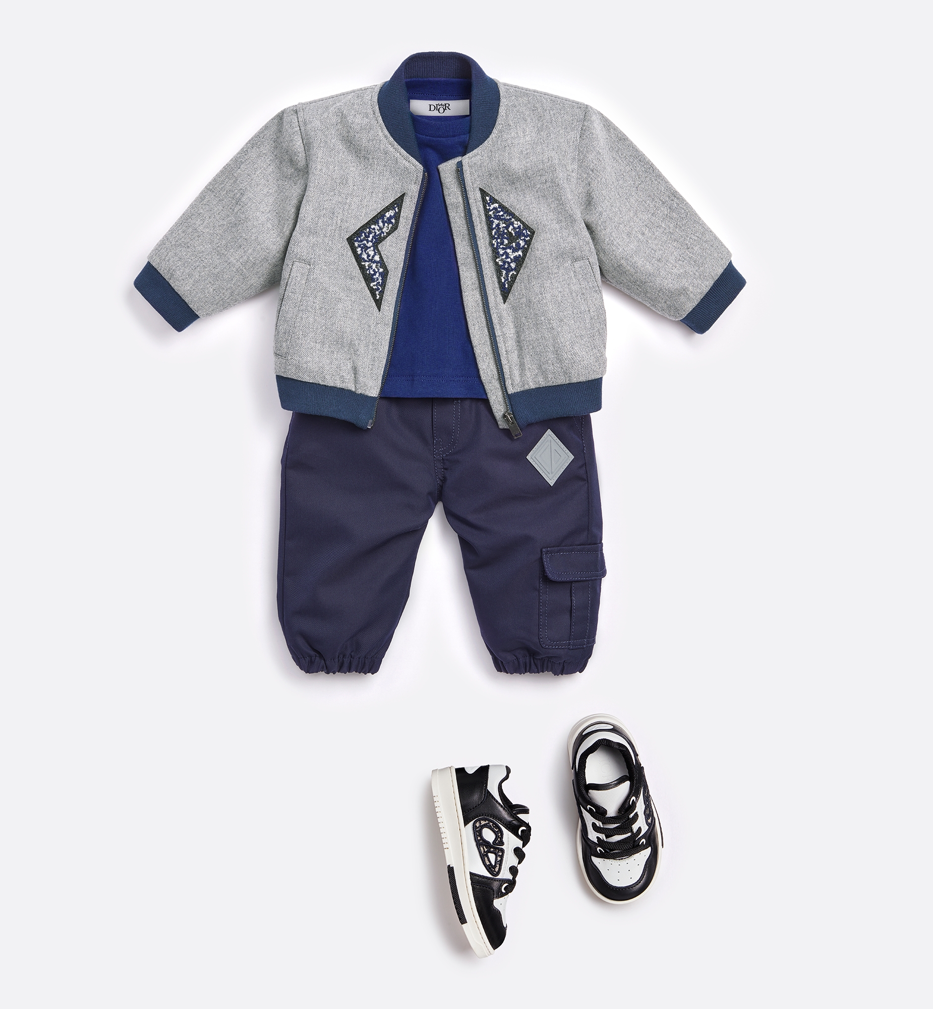 嬰兒 B57 Dribble 低筒運動鞋 黑色和白色光滑小牛皮綴以米色和黑色 Dior Oblique 圖案緹花 E12