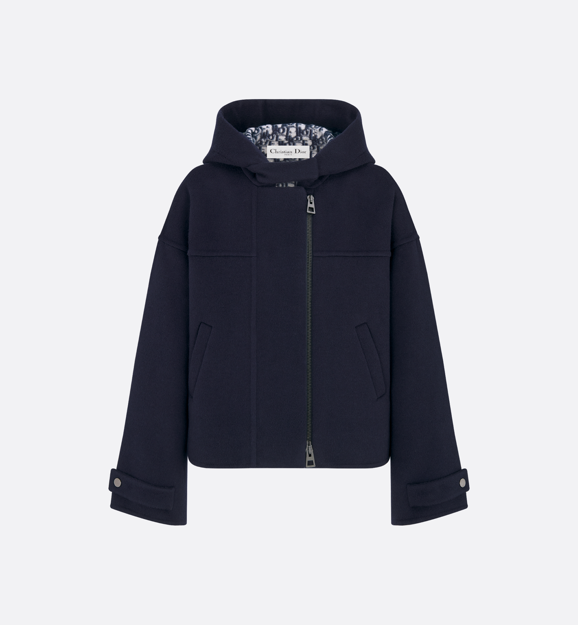 Zipped Peacoat with Hood Navy Blue Double-Sided Virgin Wool Zipped Peacoat with Hood Navy Blue Double-Sided Virgin Wool