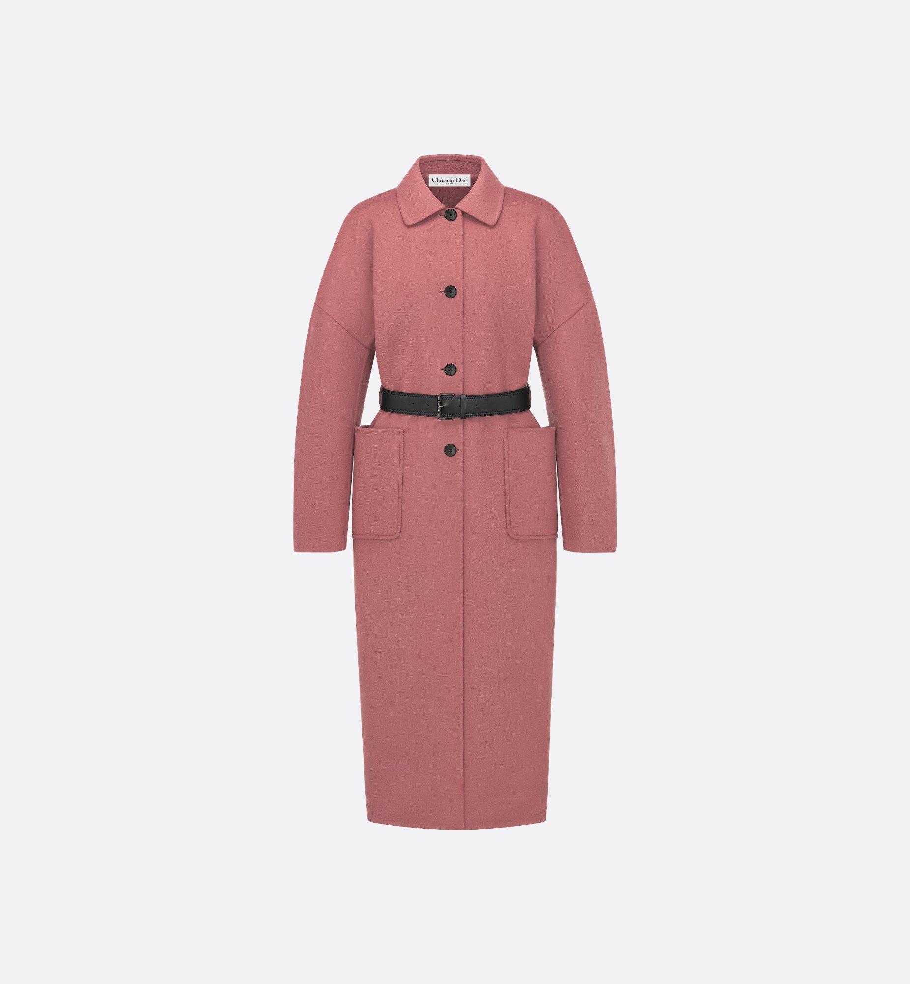 Long Belted Coat Pink Double-Sided Blended Virgin Wool and Long Belted Coat Pink Double-Sided Blended Virgin Wool and